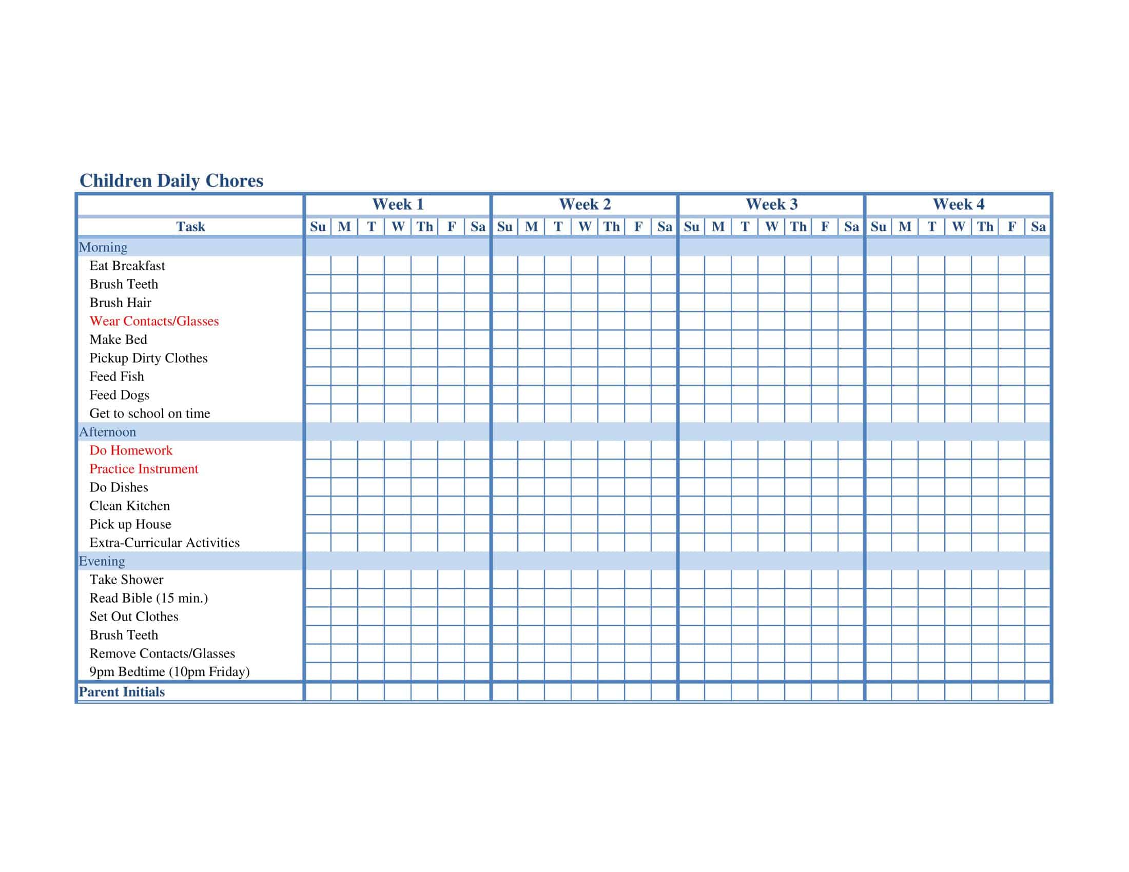 PDF Chore Chart for Kids PDF Chore Chart for Kids