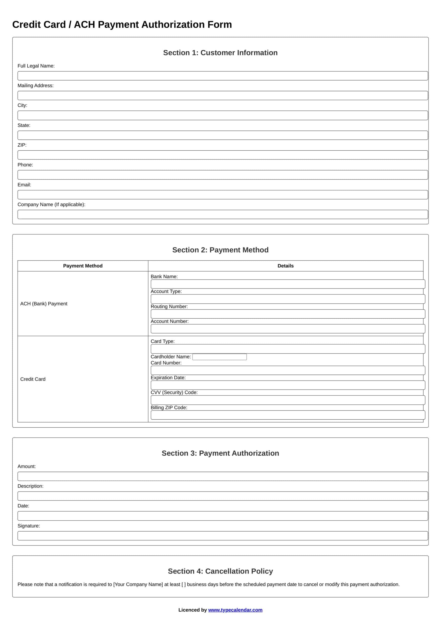 Free Printable Credit Card Authorization Form Templates [PDF, Word, Excel]