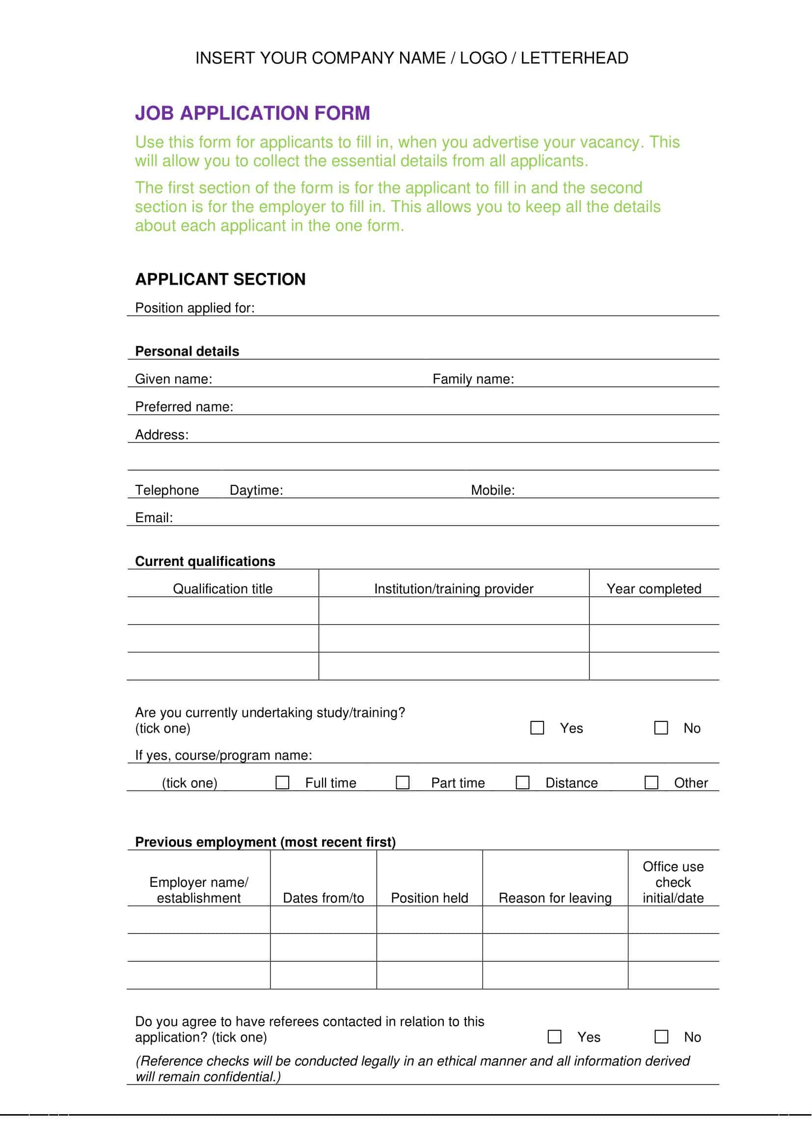 PDF Employment Application PDF Employment Application