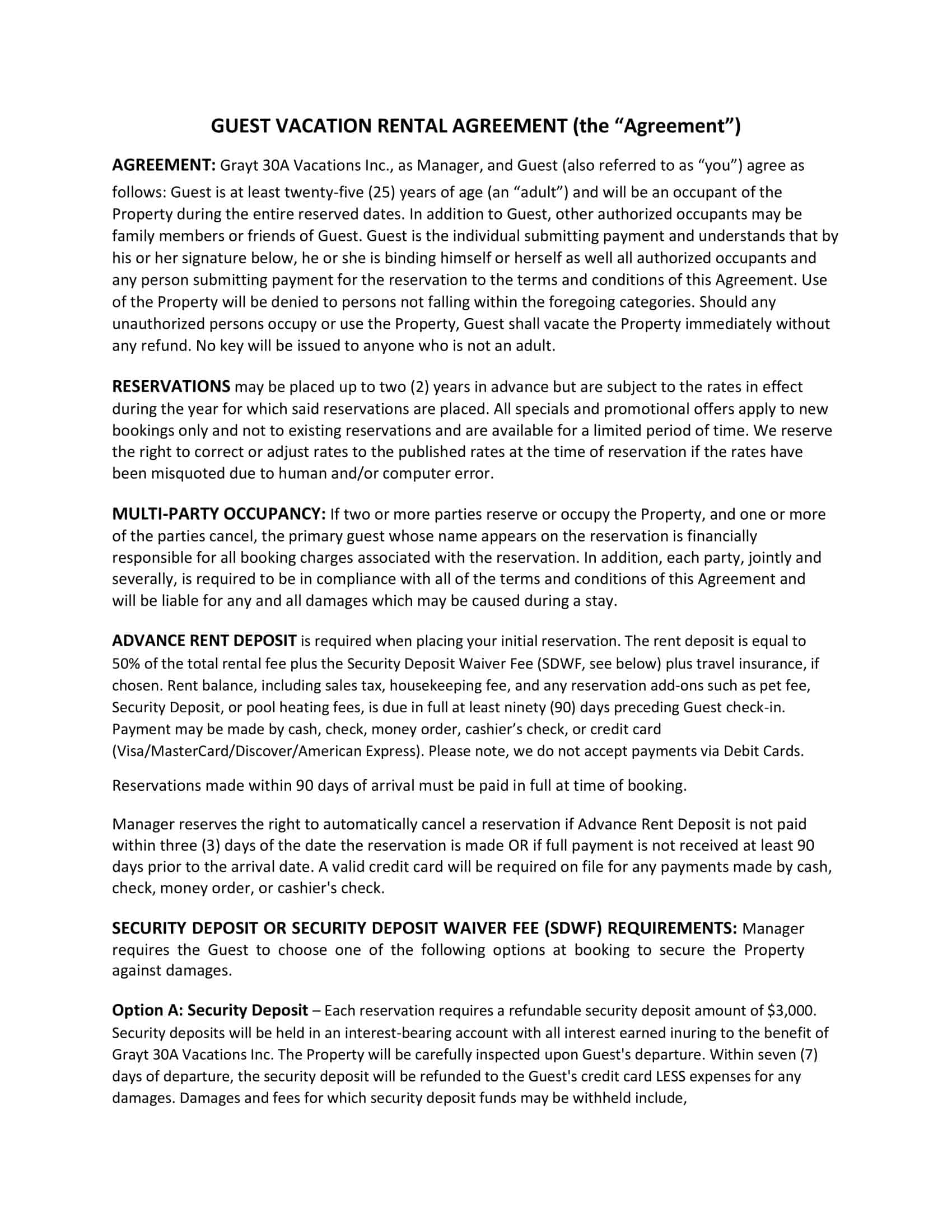 PDF Vacation Rental Agreement PDF Vacation Rental Agreement