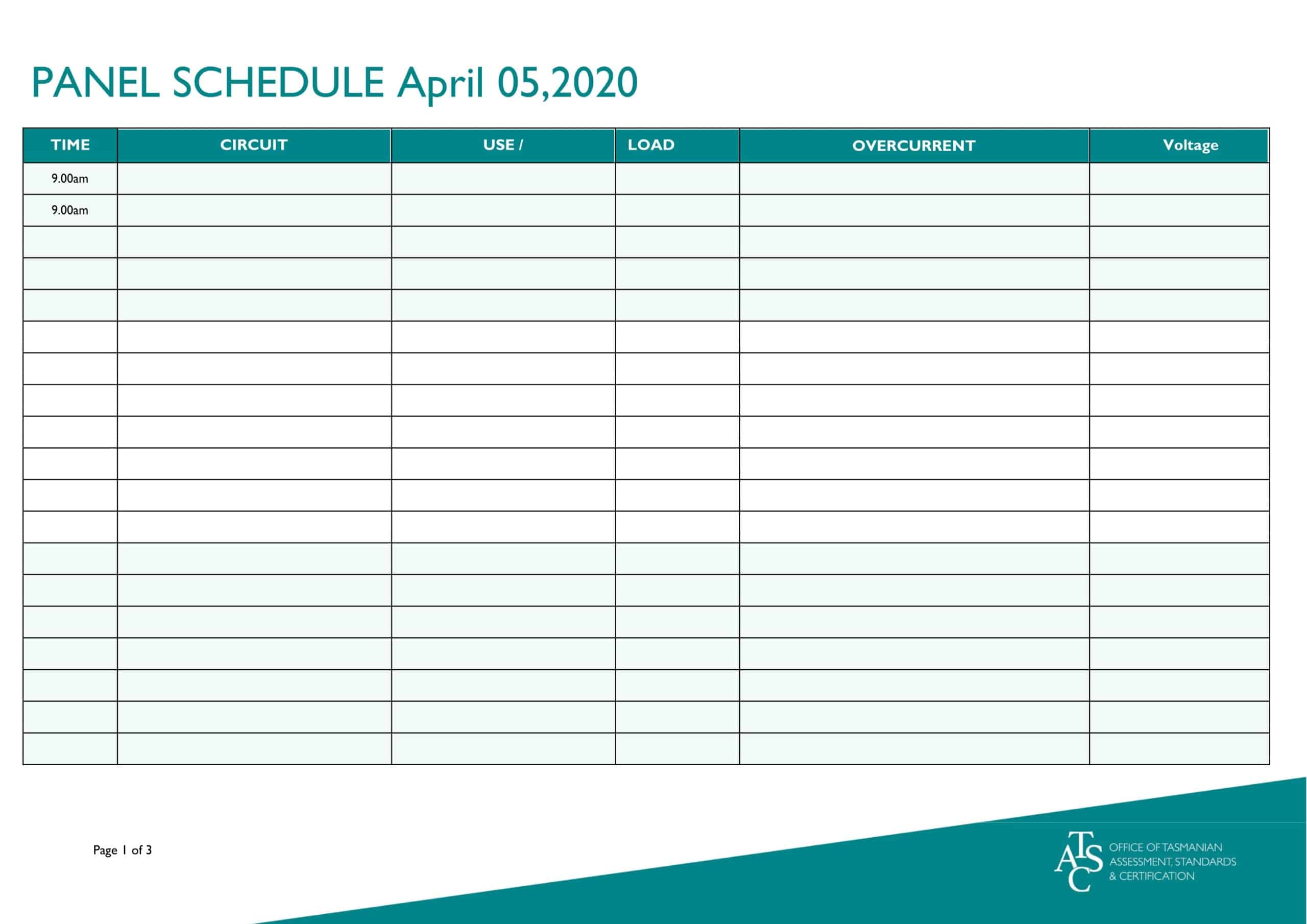 Panel Schedule Template Excel Panel Schedule Template Excel
