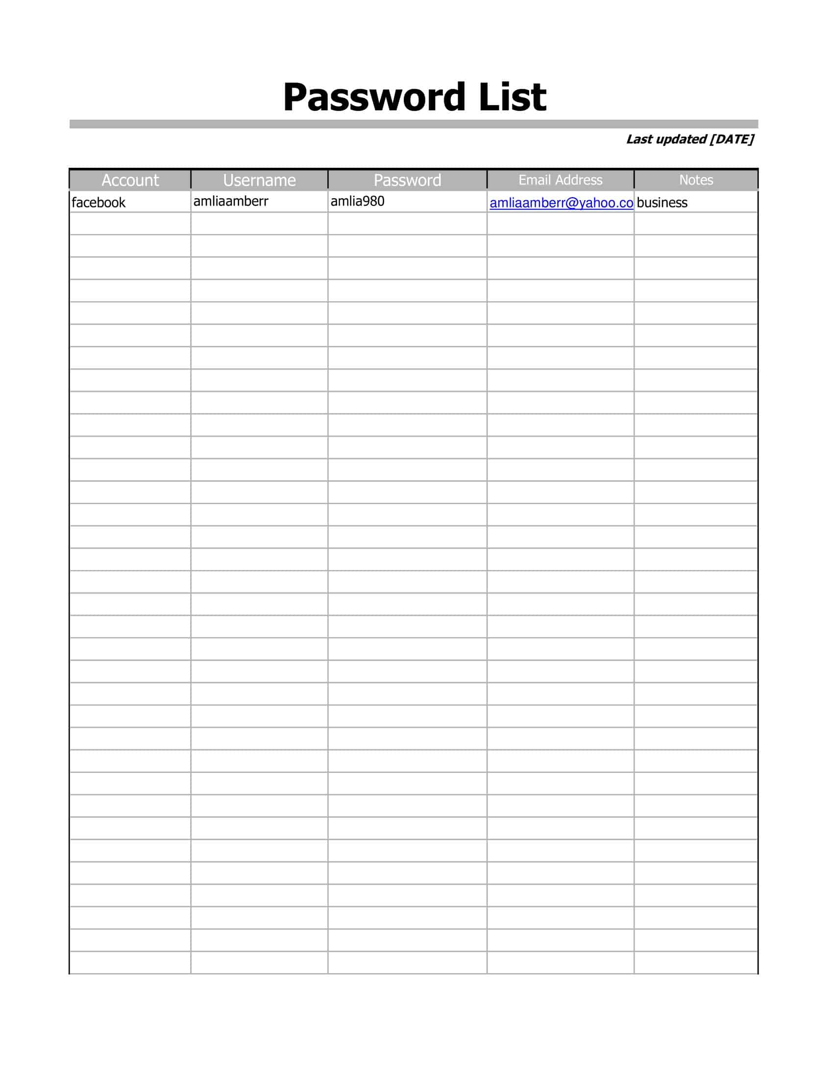 Printable List Of Google Passwords