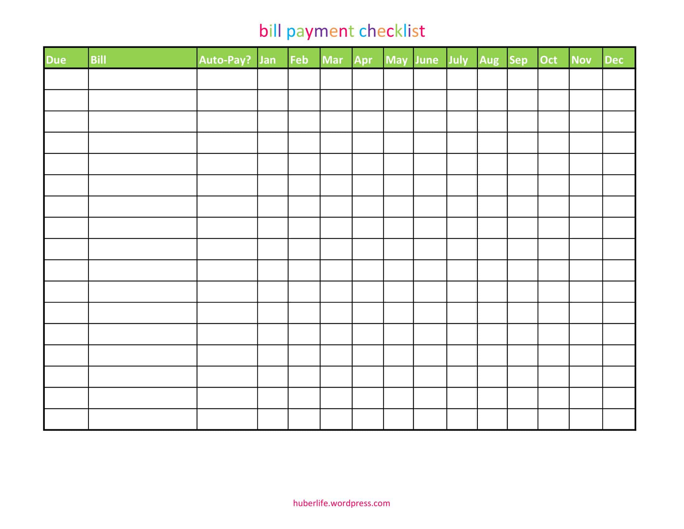 Free Printable Bill Pay Checklist Template Monthly Word Excel Free Printable Bill Pay Checklist Template Monthly Word Excel