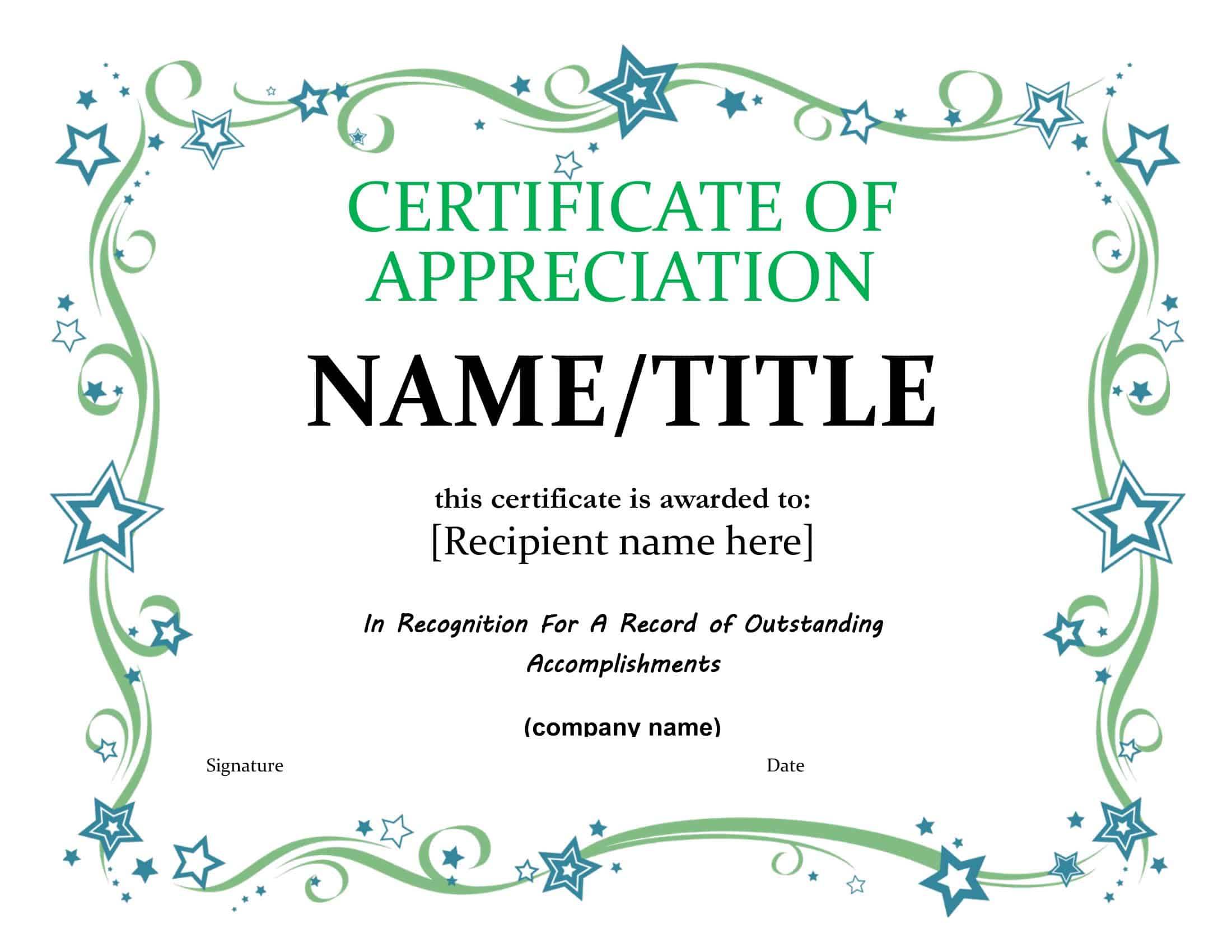 Printable Certificate of Appreciation Sample Printable Certificate of Appreciation Sample