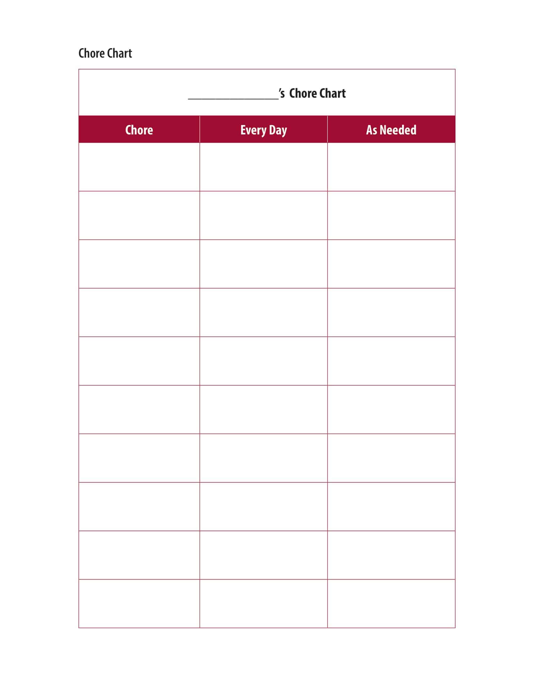 Printable Chore Chart Template Printable Chore Chart Template