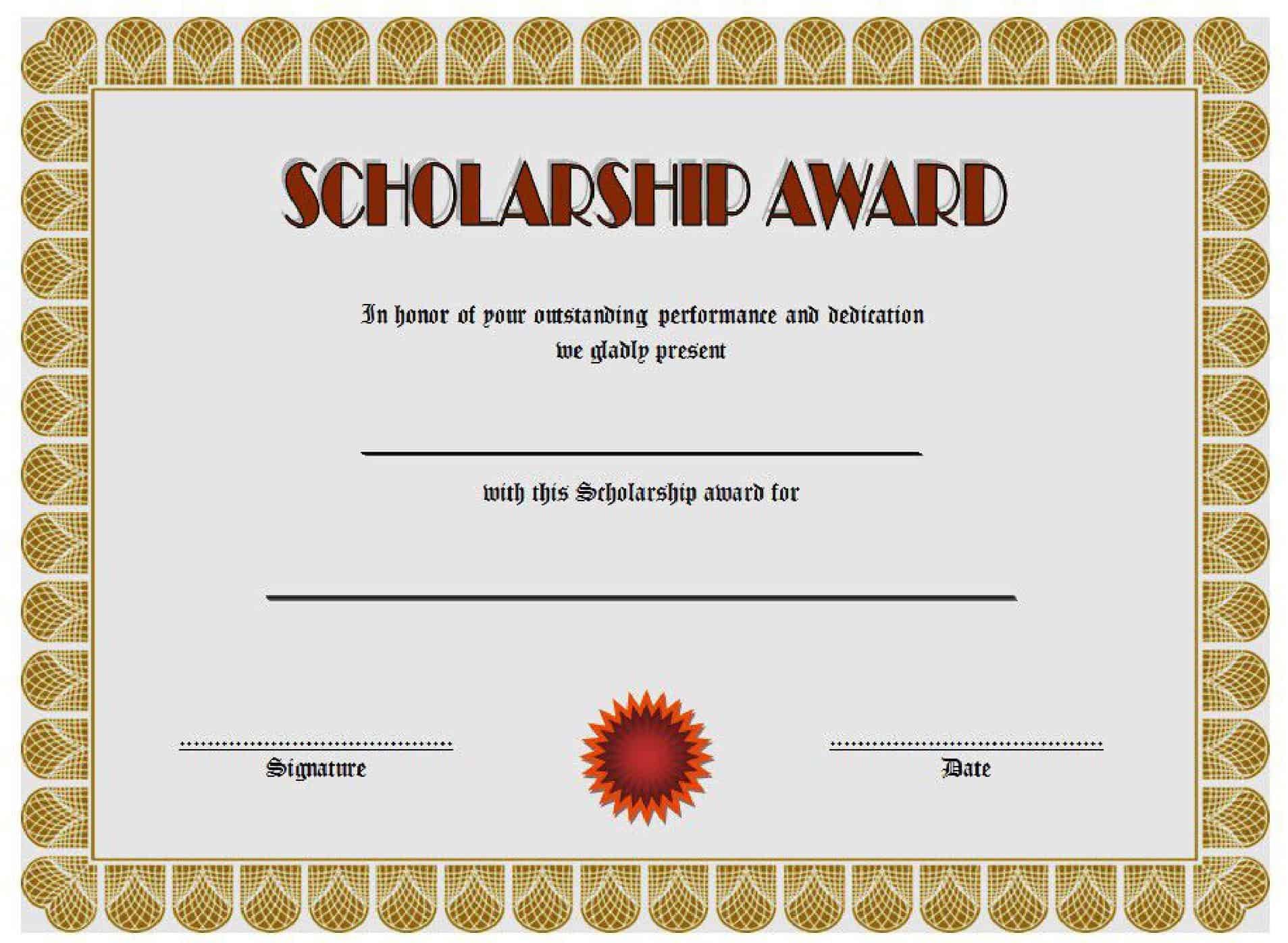 Printable Editable Scholarship Certificate Printable Editable Scholarship Certificate