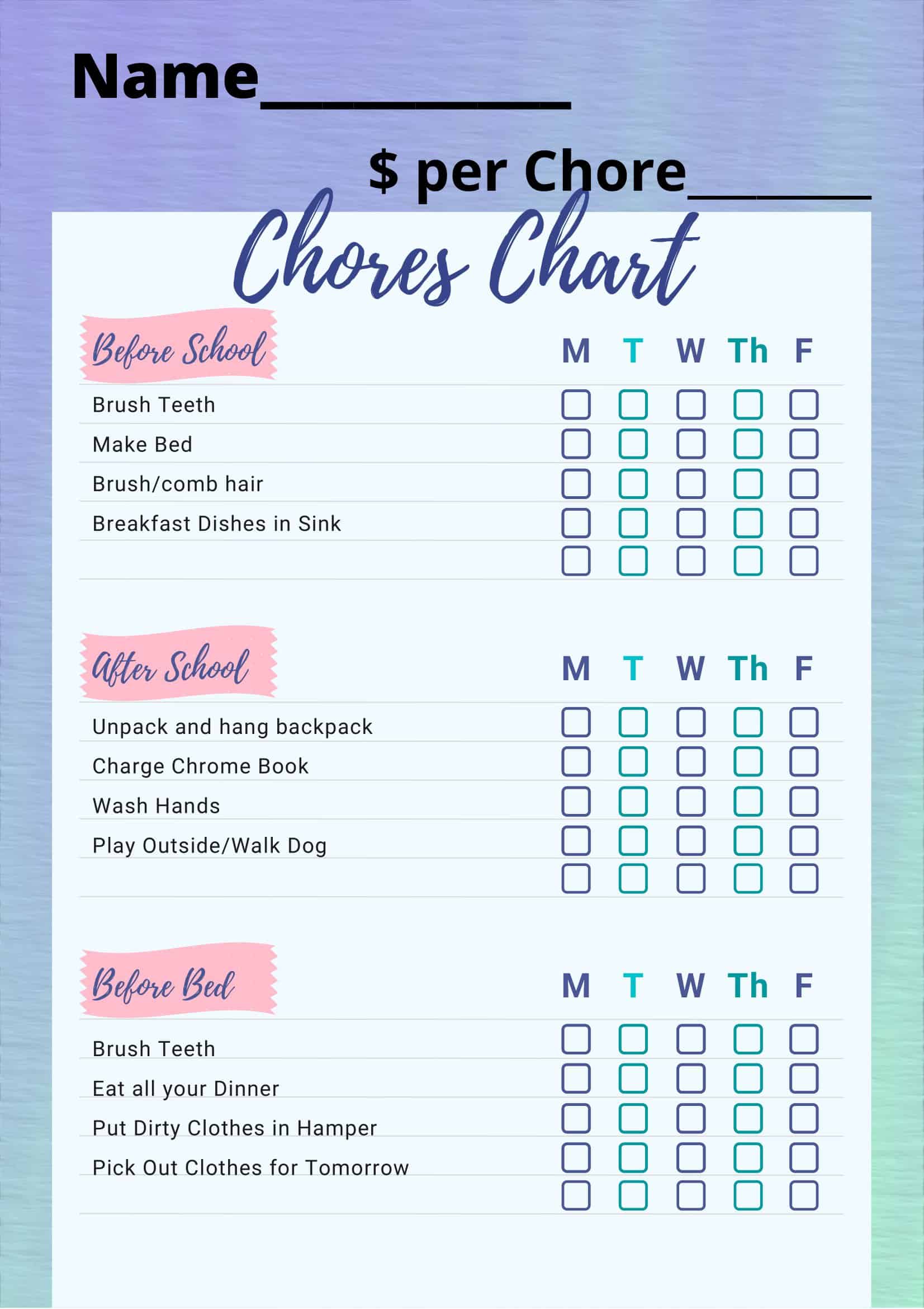Free Printable Chore Chart Templates Free Printable Chore Chart Templates