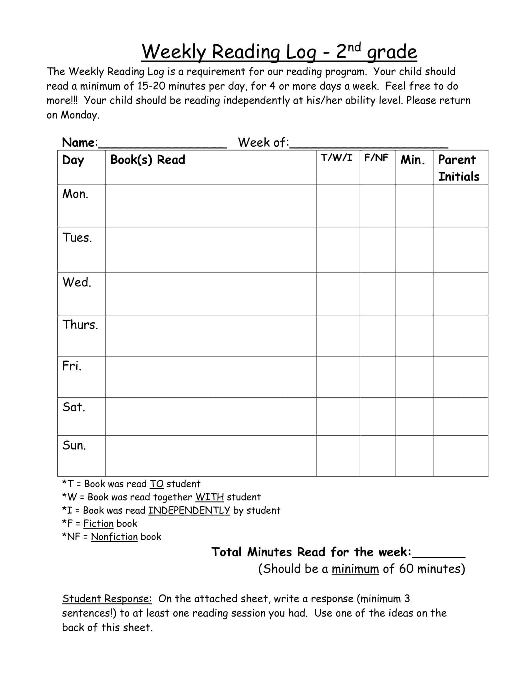 Printable Reading Log Word Printable Reading Log Word