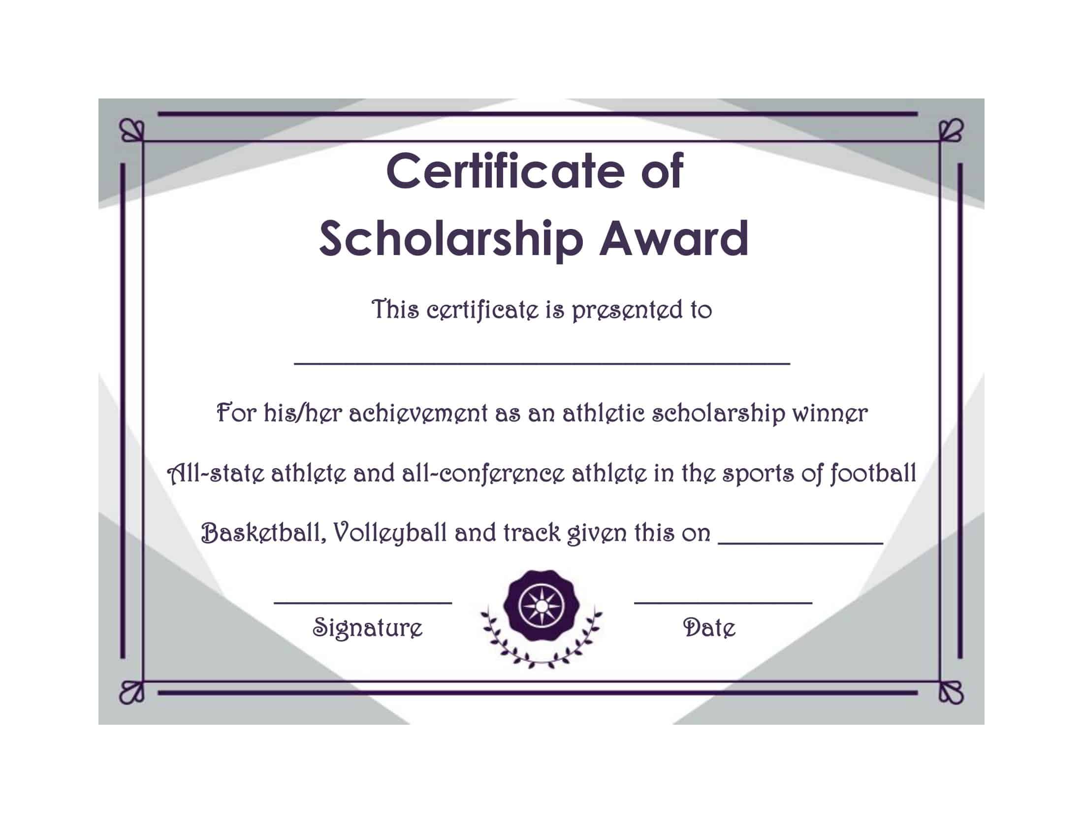 Printable Scholarship Certificate in Word Printable Scholarship Certificate in Word