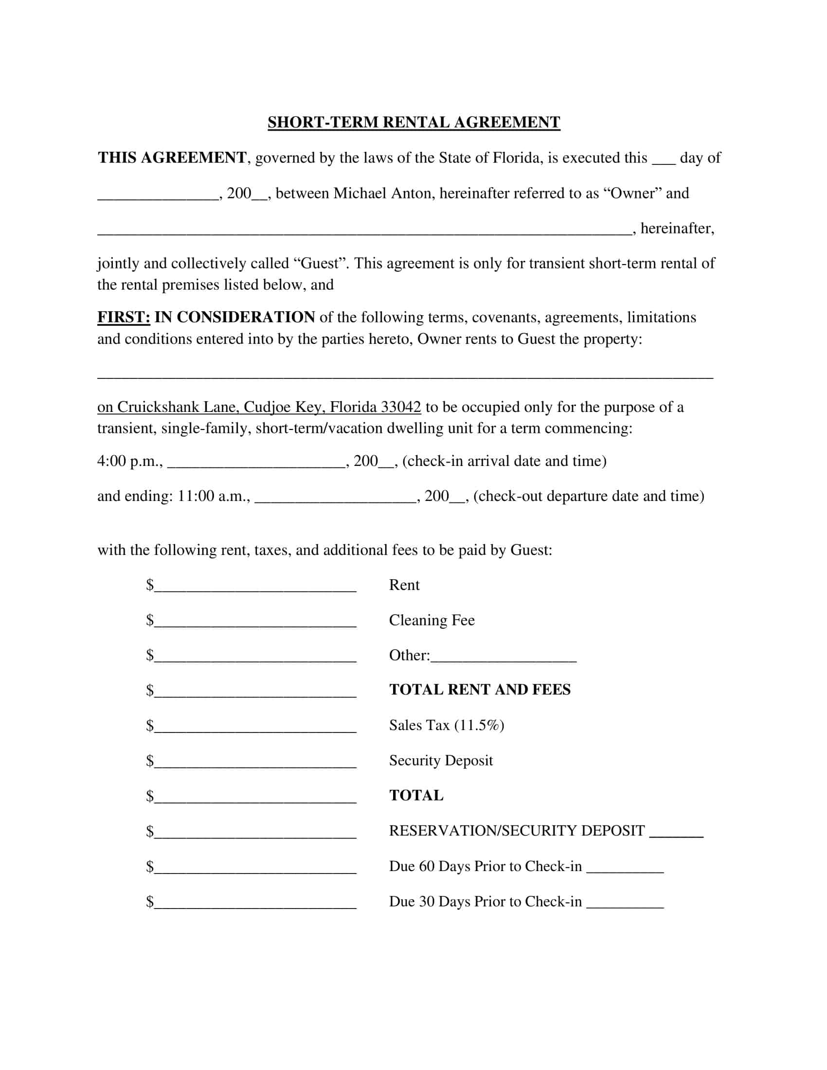 Printable Short Term Rental Agreement Template Printable Short Term Rental Agreement Template