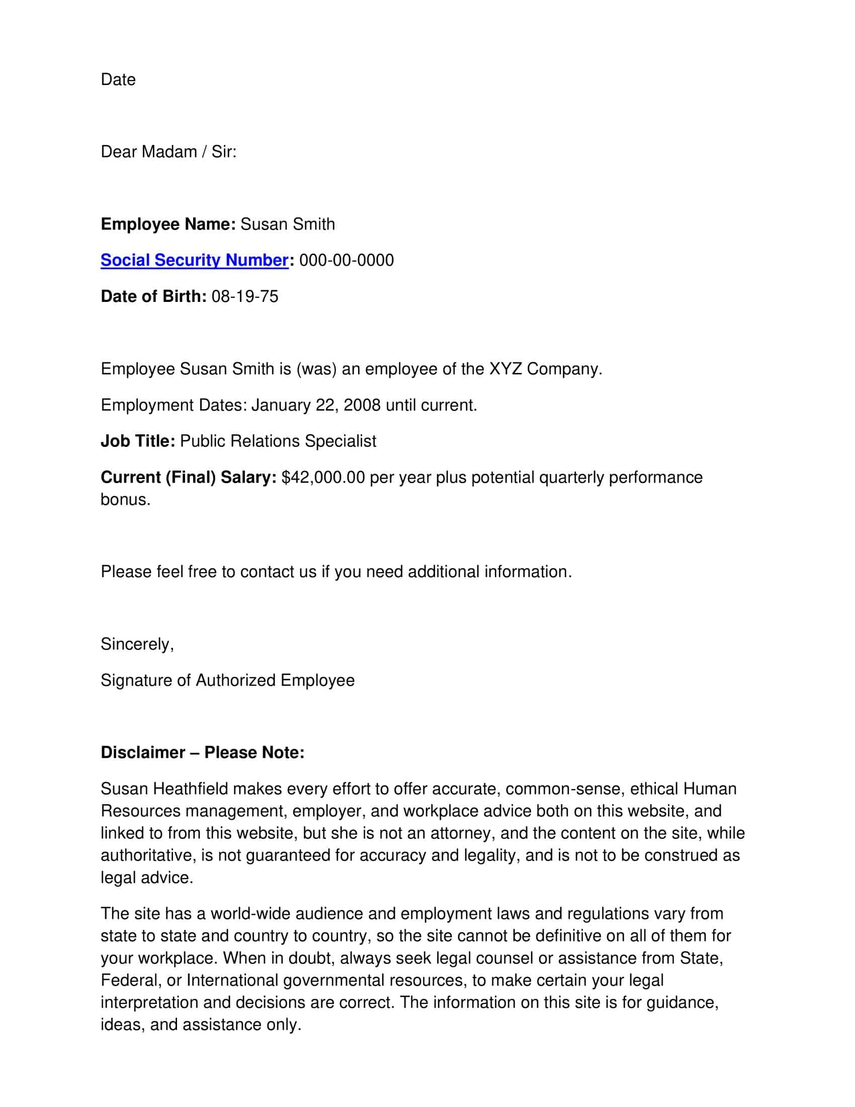 Professional Proof of Employment Letter Professional Proof of Employment Letter