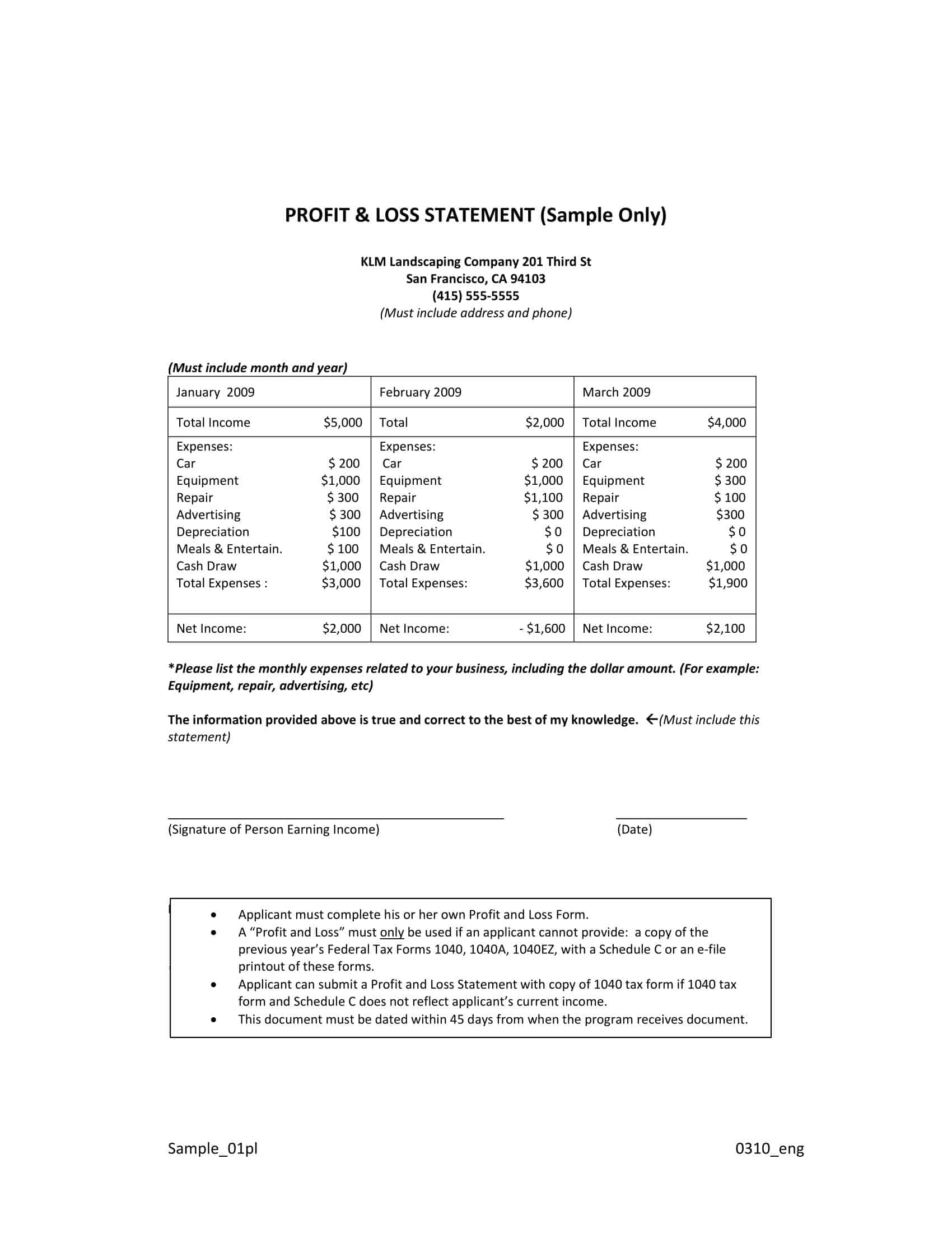 Printable Profit And Loss Forms Printable Profit And Loss Forms