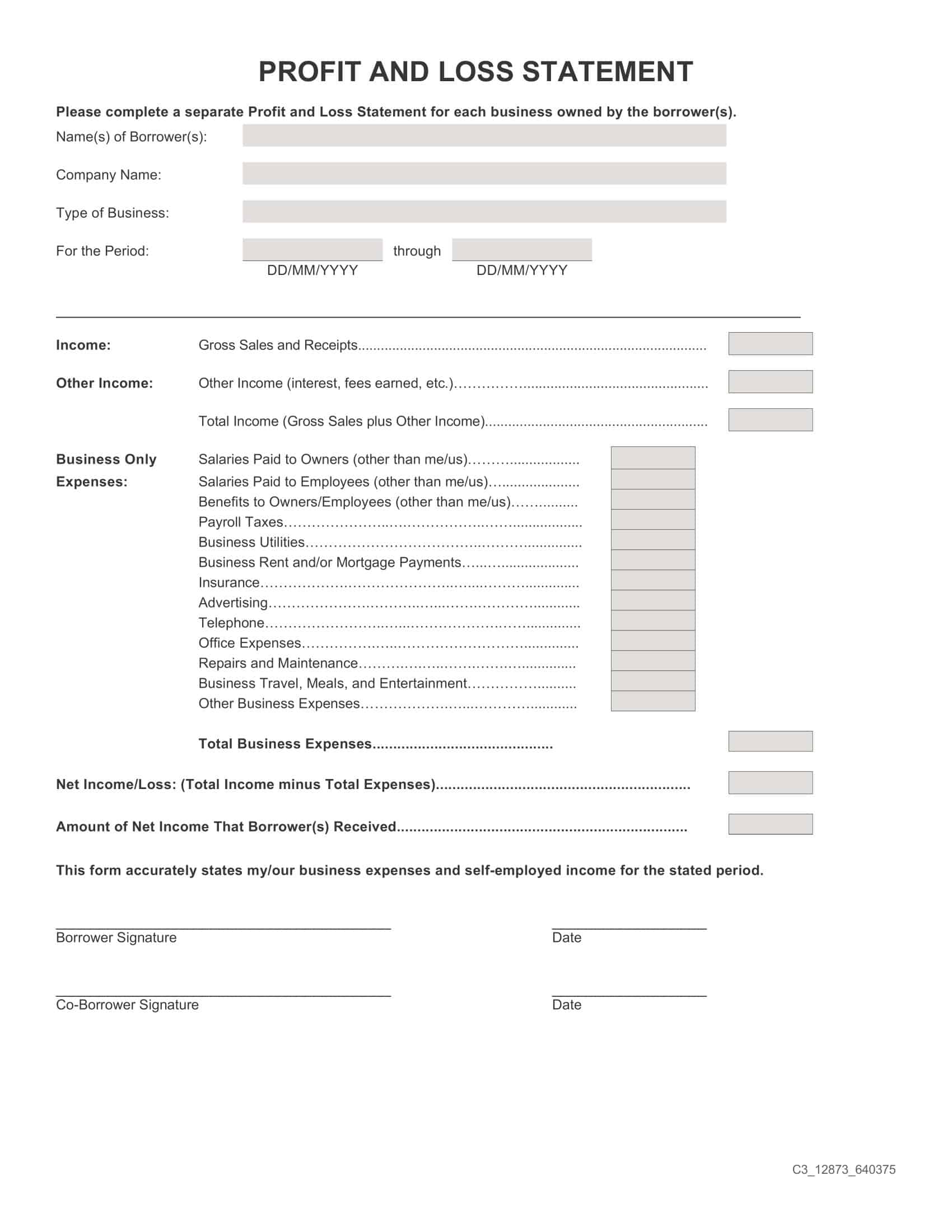Profit and Loss Statement PDF Template Profit and Loss Statement PDF Template