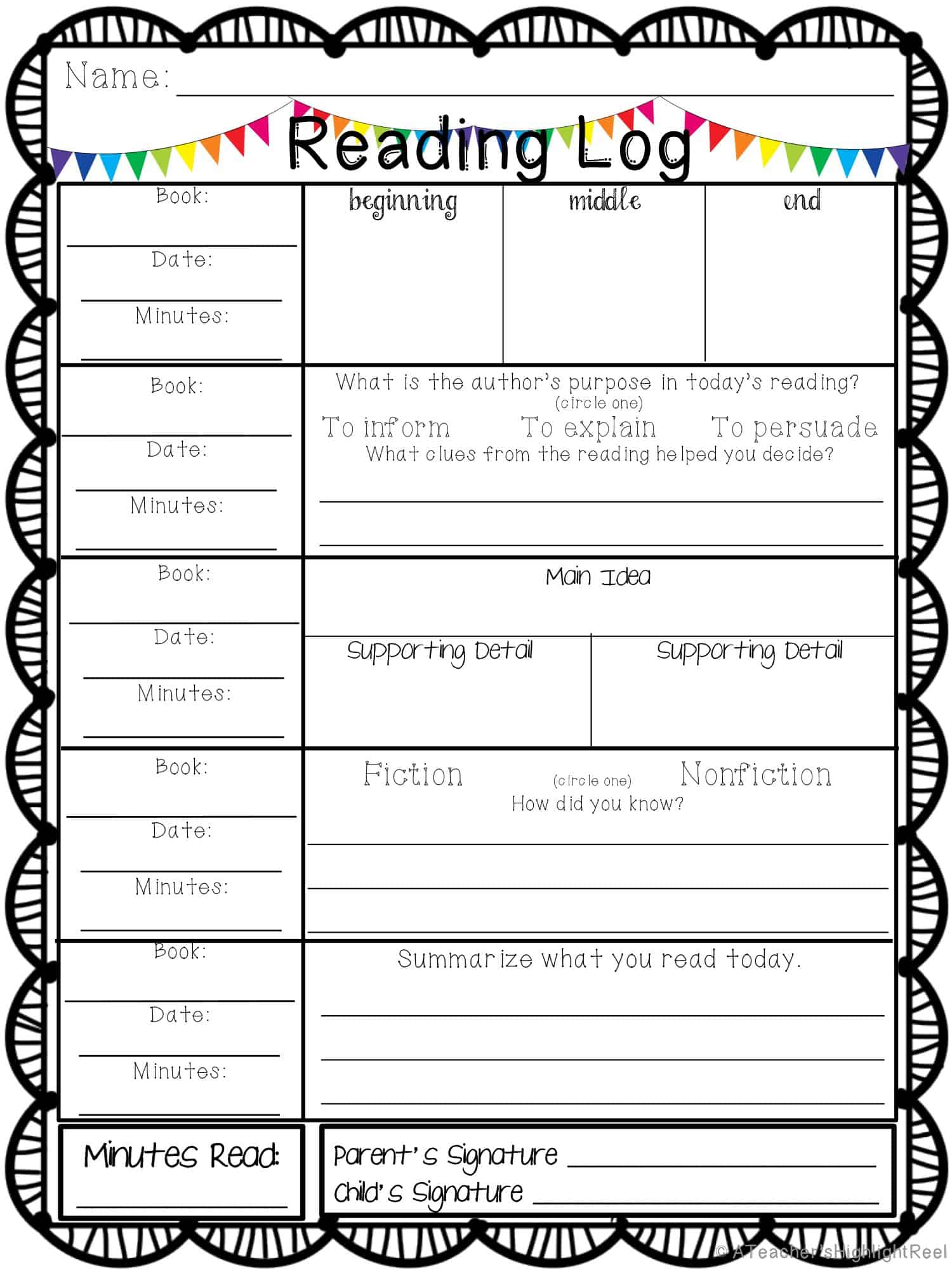 Template Reading Log Printable Art And Words Template Reading Log Printable Art And Words
