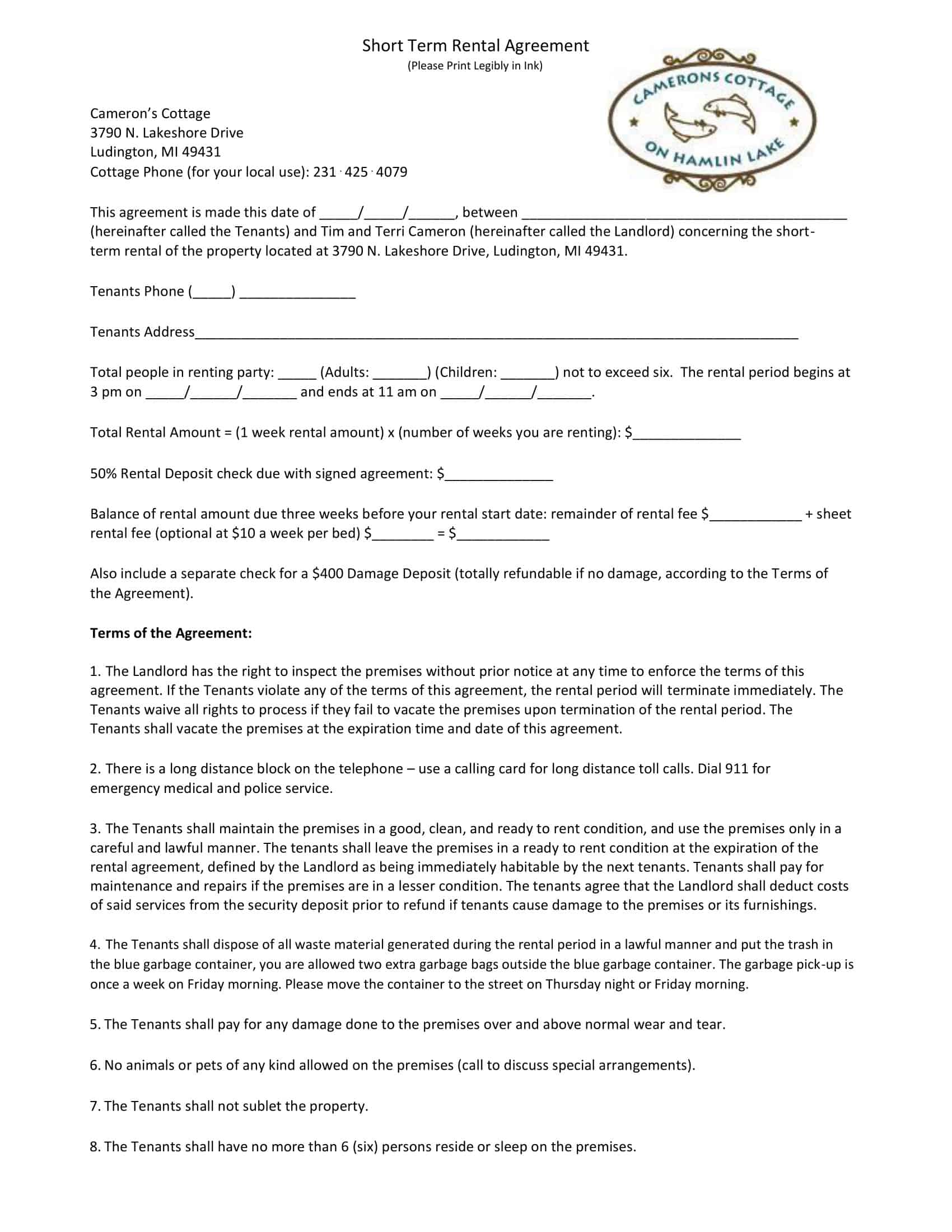 Ready-to-Use Short Term Rental Agreement Ready-to-Use Short Term Rental Agreement
