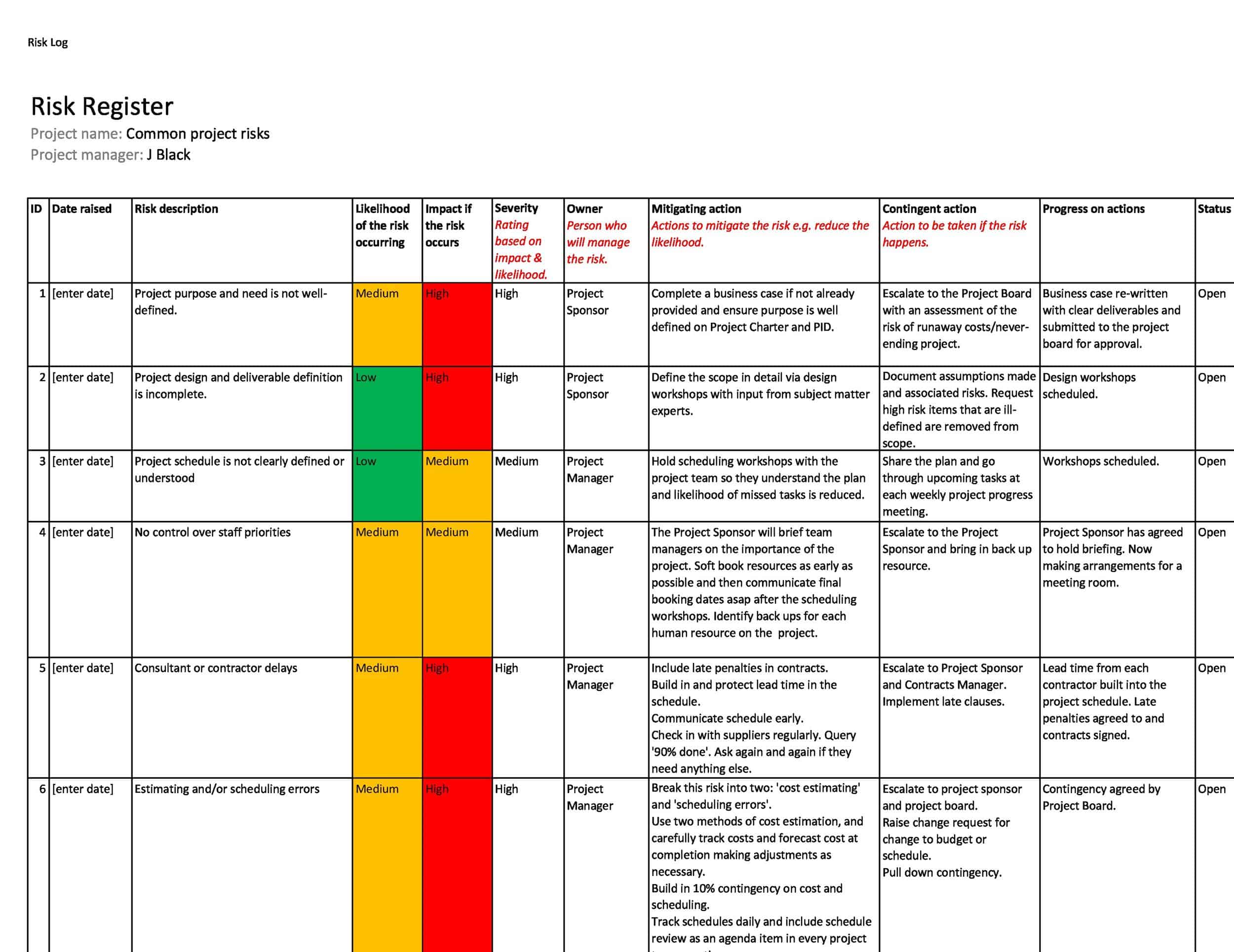 Free Printable Risk Register Templates [Word & Excel, PDF]