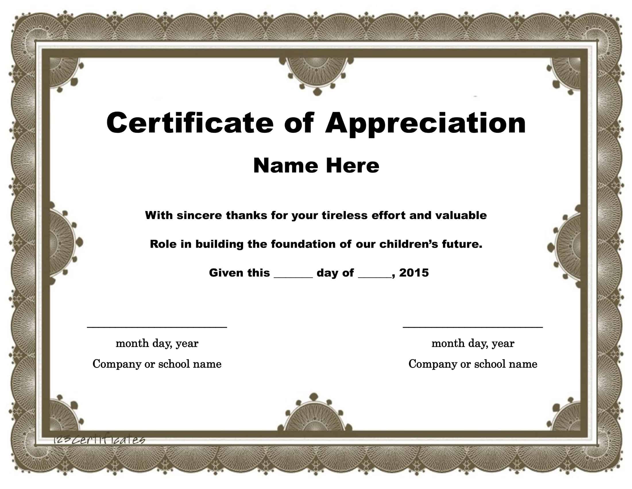 Sample Certificate of Appreciation Template Editable Sample Certificate of Appreciation Template Editable