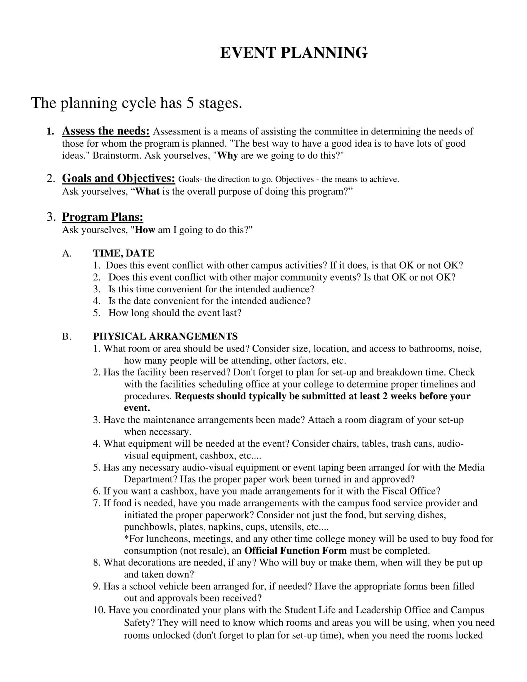 Sample Event Planning Word Sample Event Planning Word