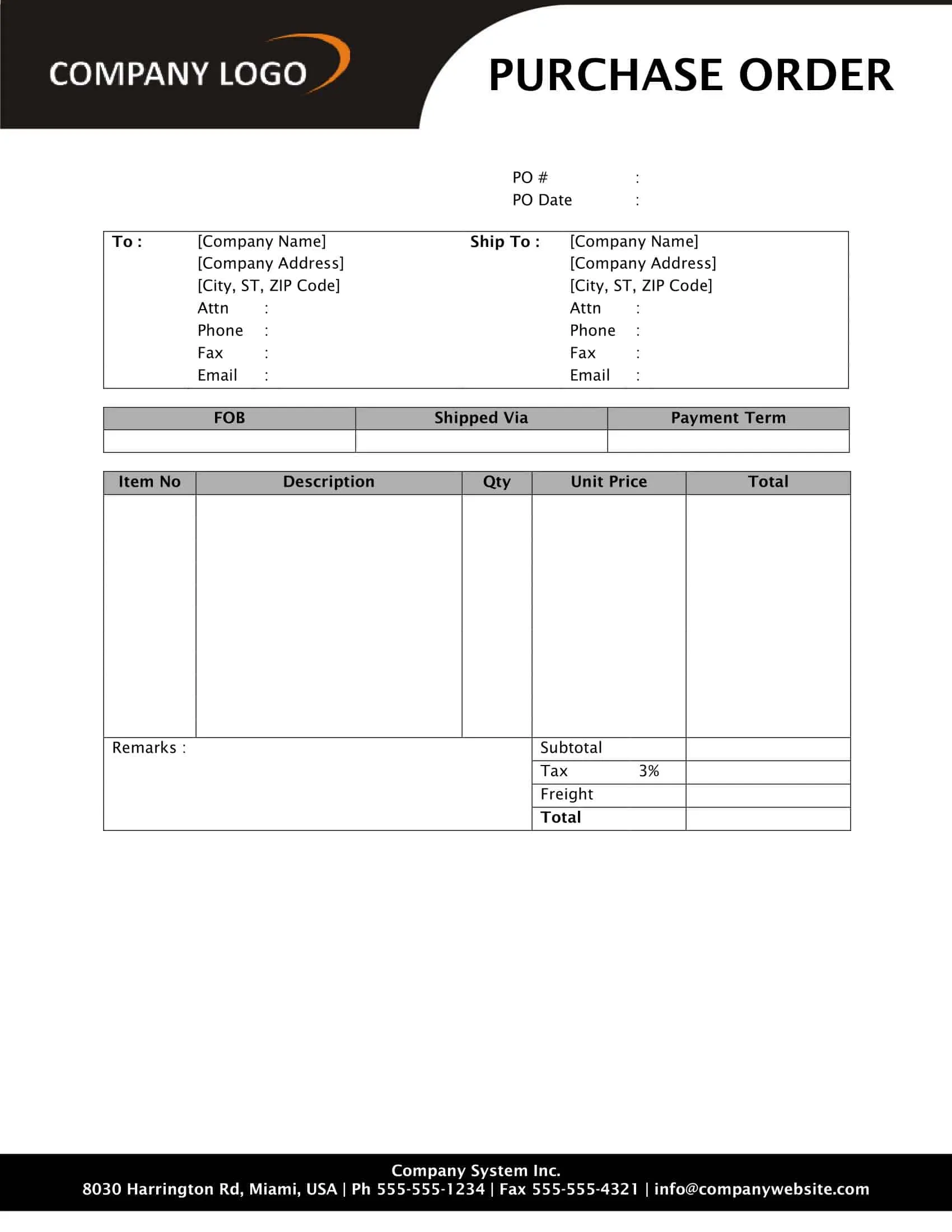 Sample Purchase Order Sample Purchase Order