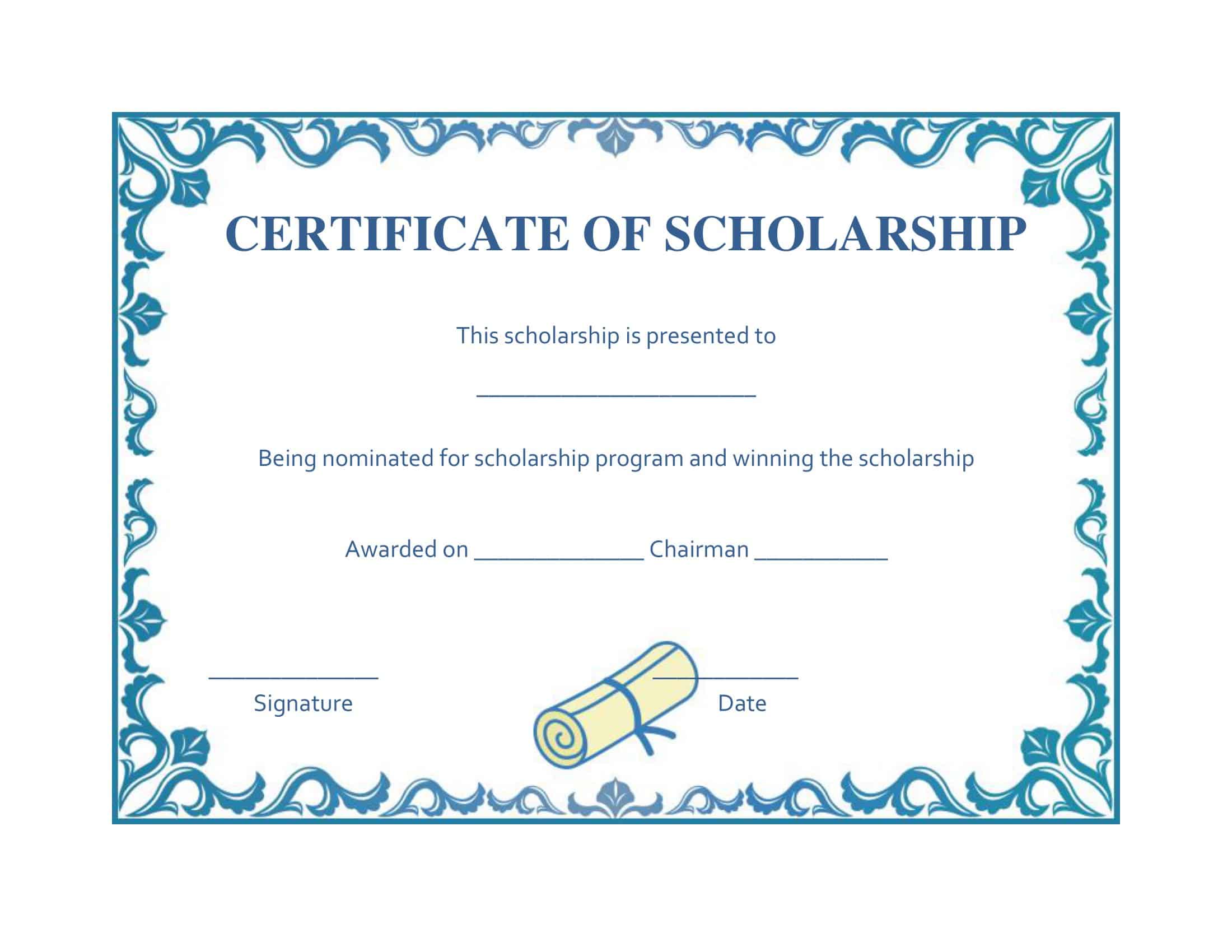 Sample Scholarship Certificate Template Editable Sample Scholarship Certificate Template Editable