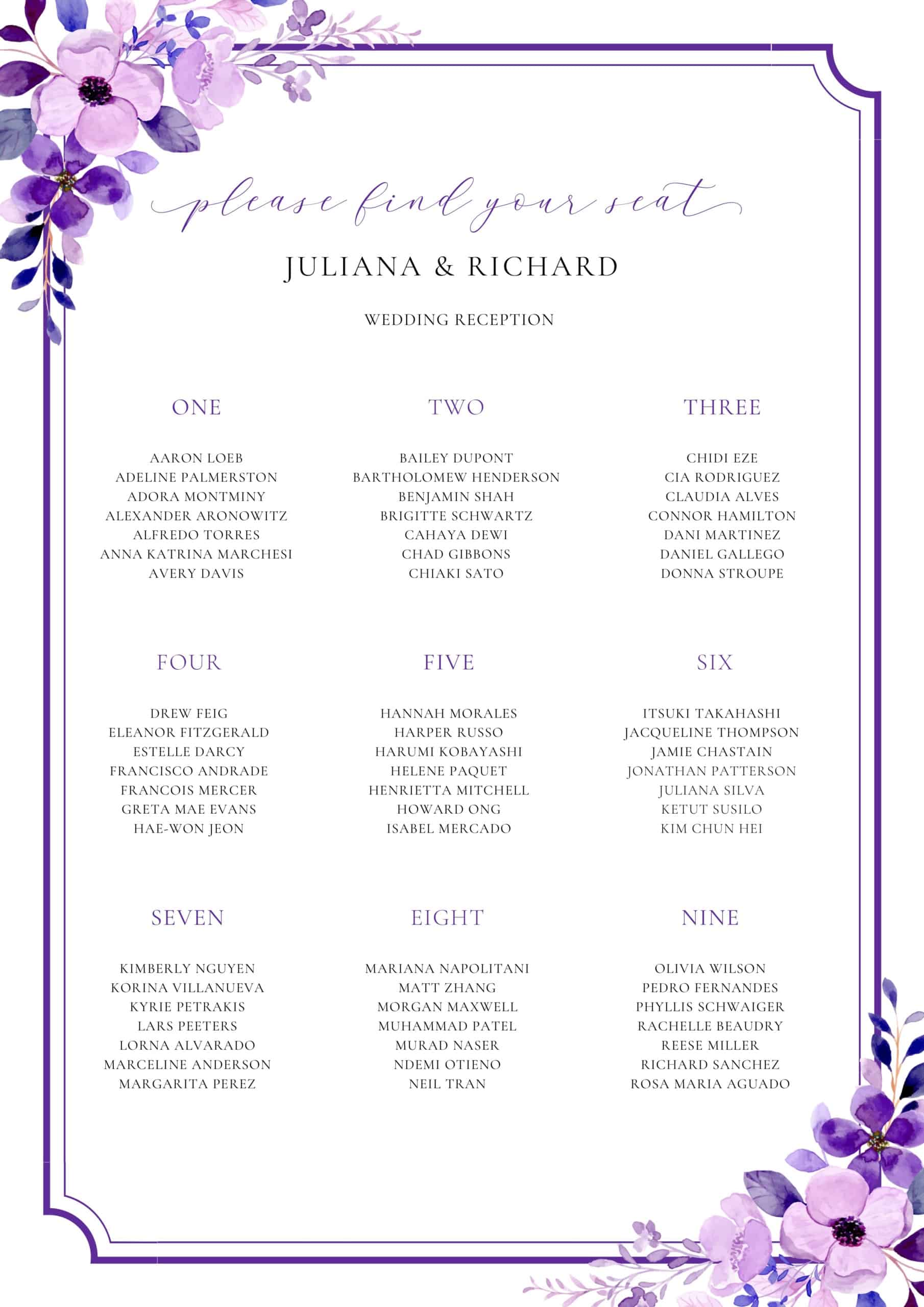 Seating Chart PDF Template Seating Chart PDF Template