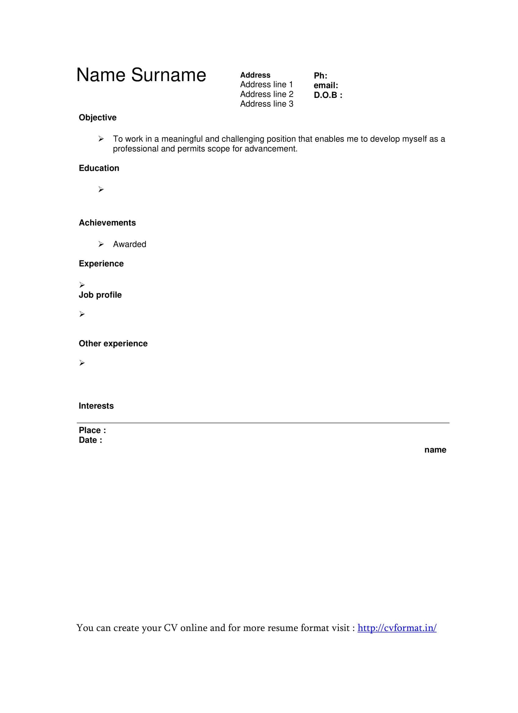 Simple Curriculum Vitae Example Simple Curriculum Vitae Example