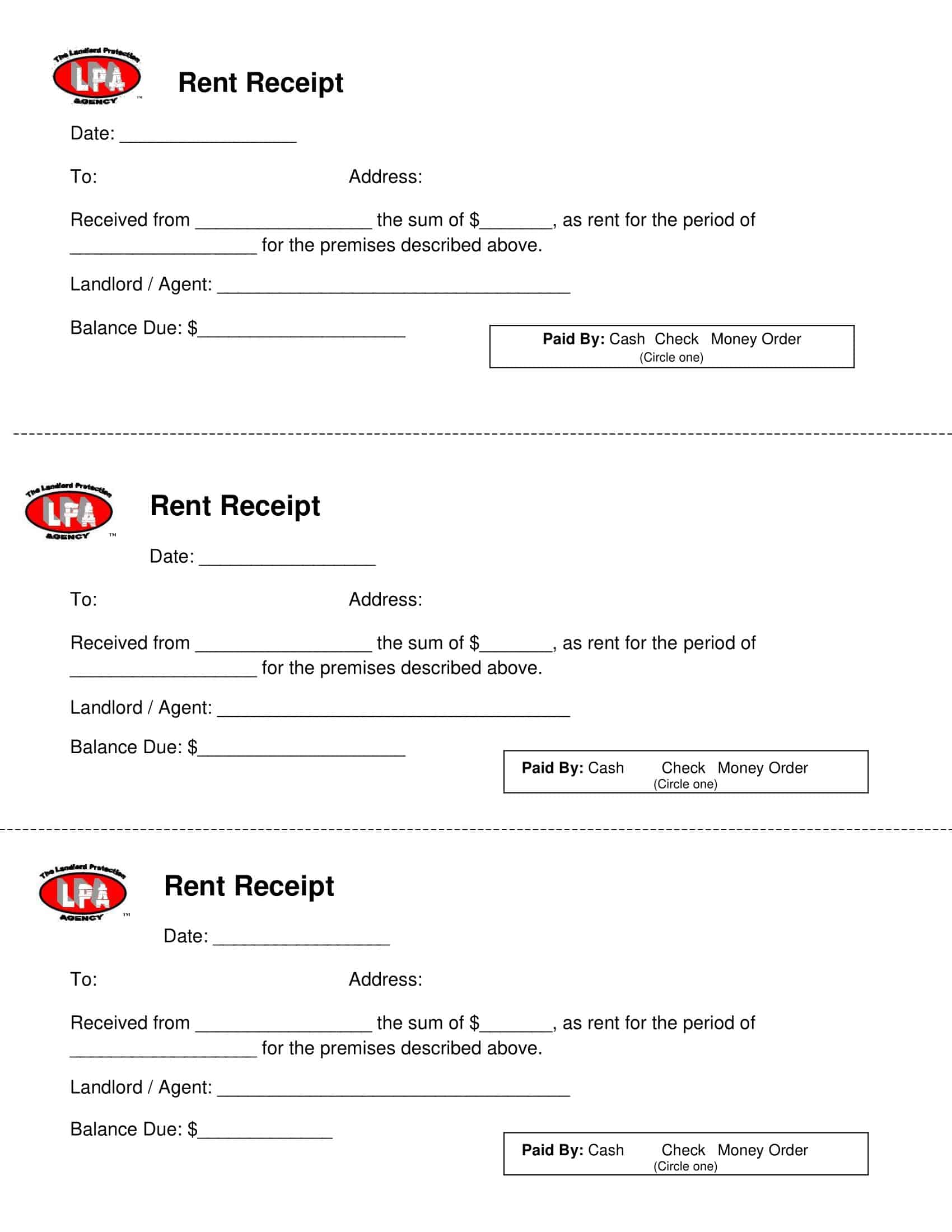 Simple Rent Receipt Template Simple Rent Receipt Template