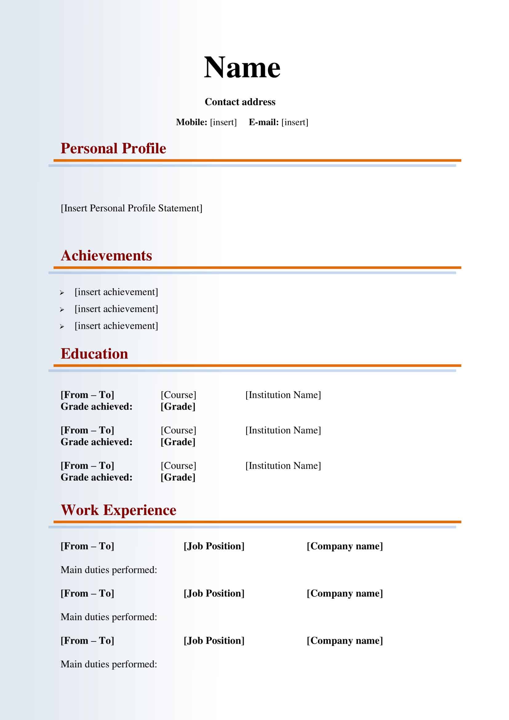 Simple Sample Curriculum Vitae Simple Sample Curriculum Vitae