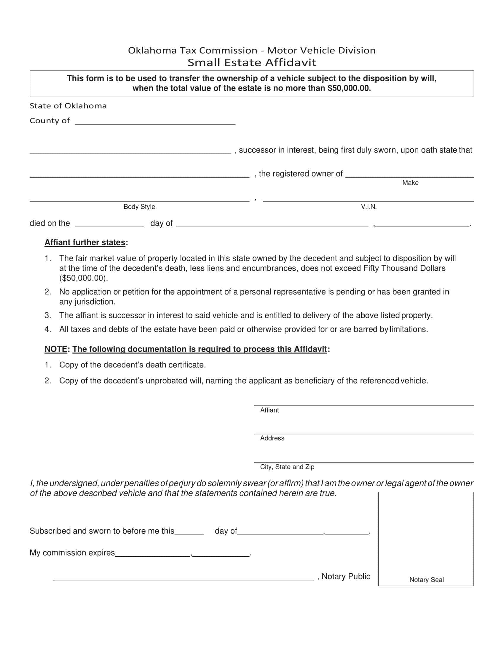 Small Estate Affidavit Template Free Small Estate Affidavit Template Free