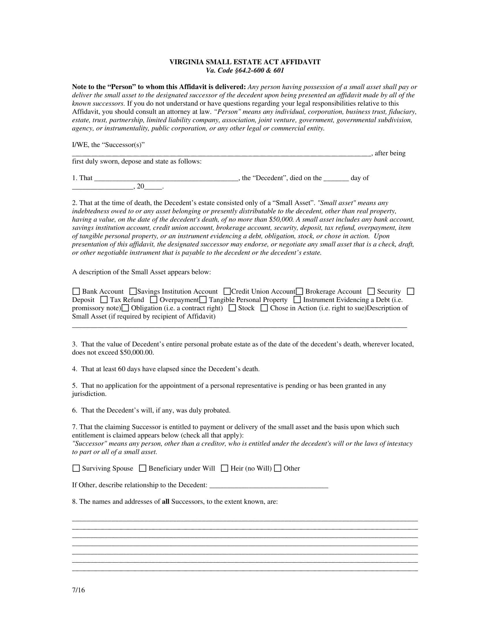 Small Estate Affidavit Template Small Estate Affidavit Template