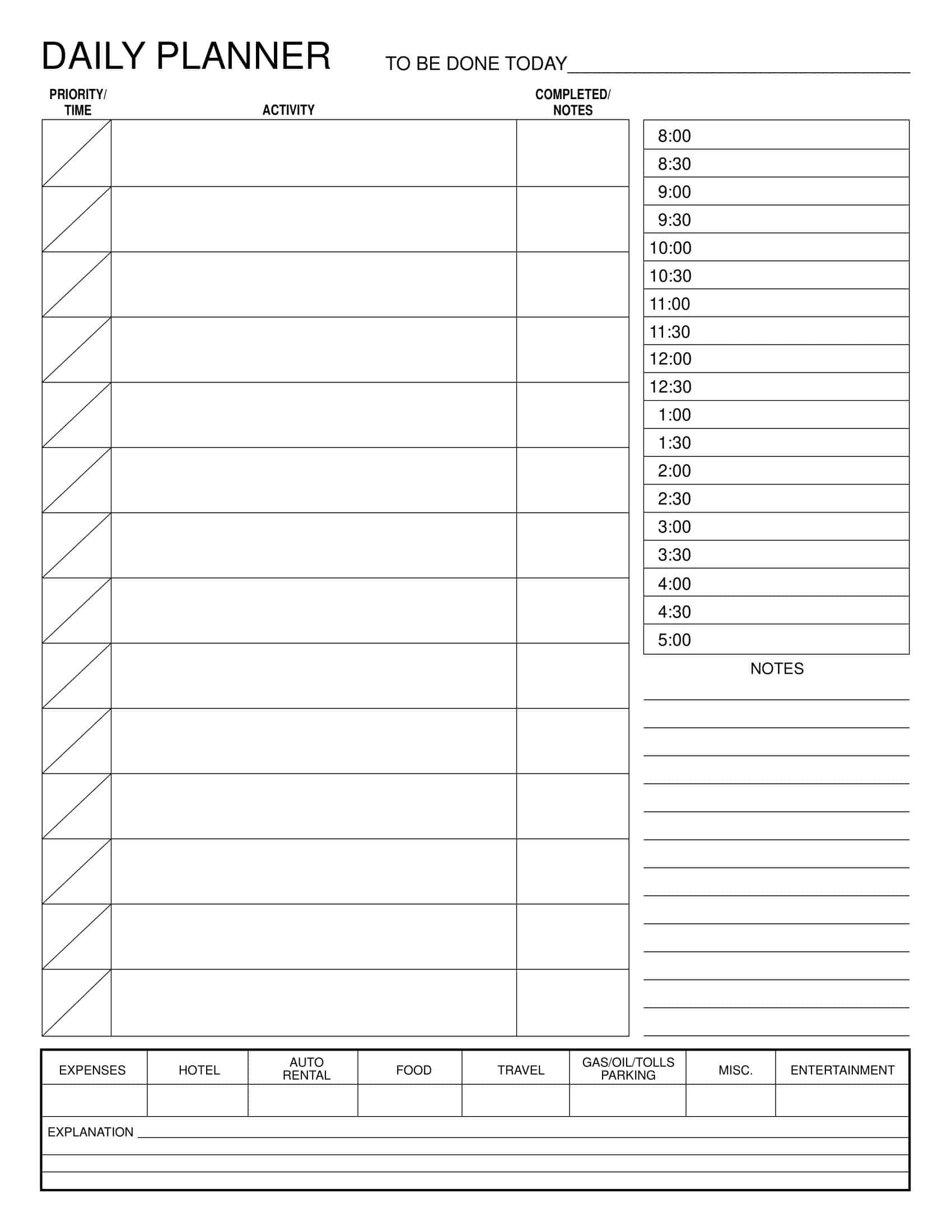 Template Blank Daily Planner Template Blank Daily Planner