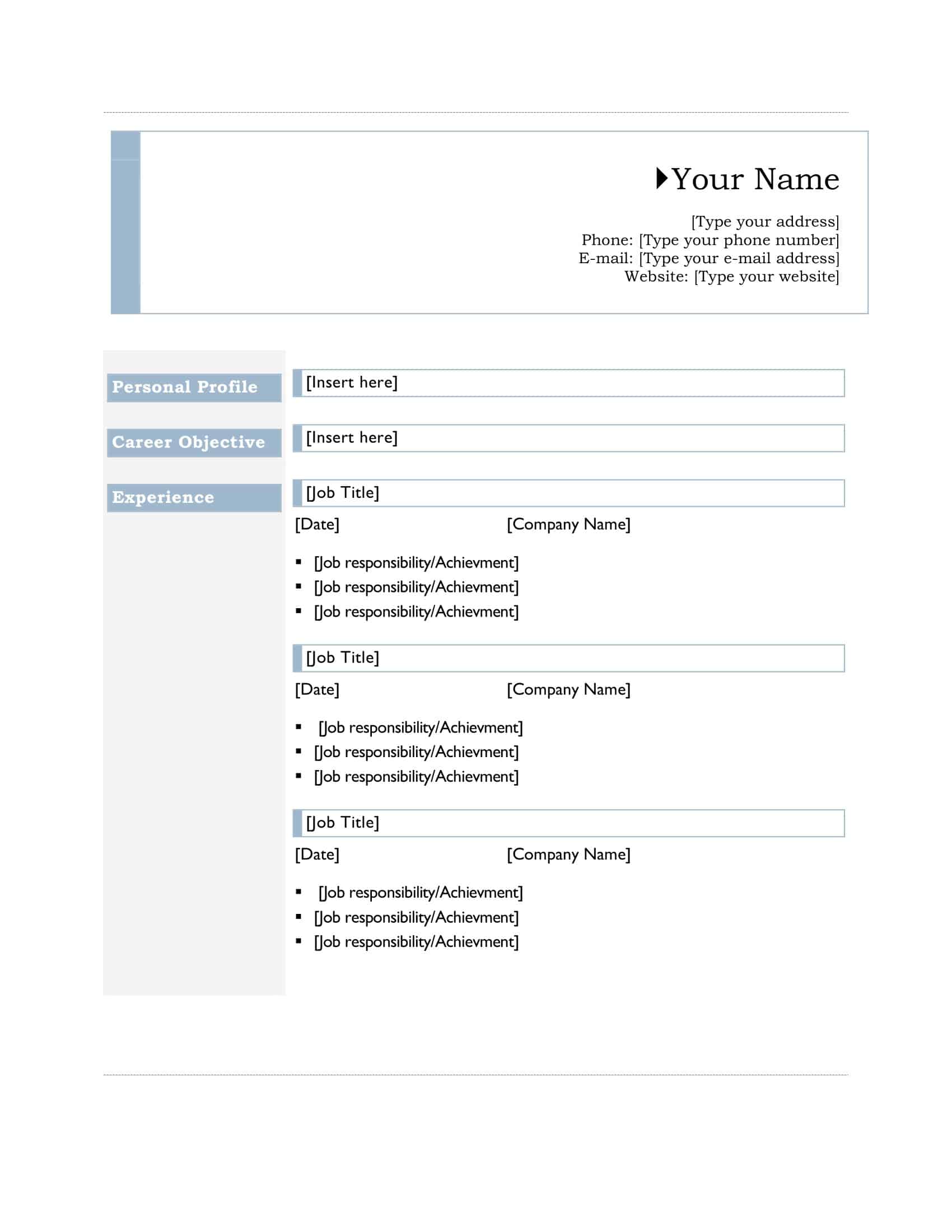 Template for Curriculum Vitae Template for Curriculum Vitae