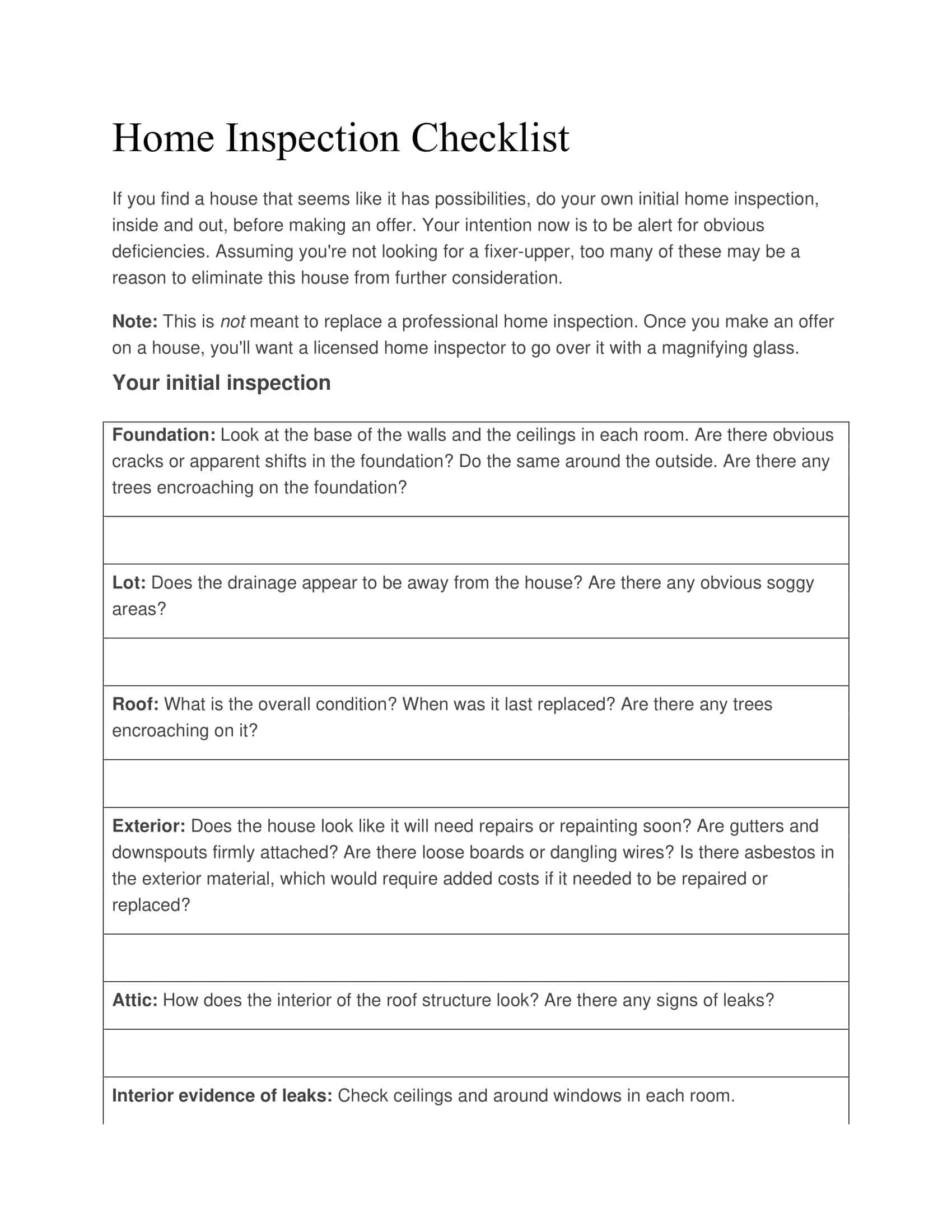 User-friendly Home Inspection Checklist User-friendly Home Inspection Checklist
