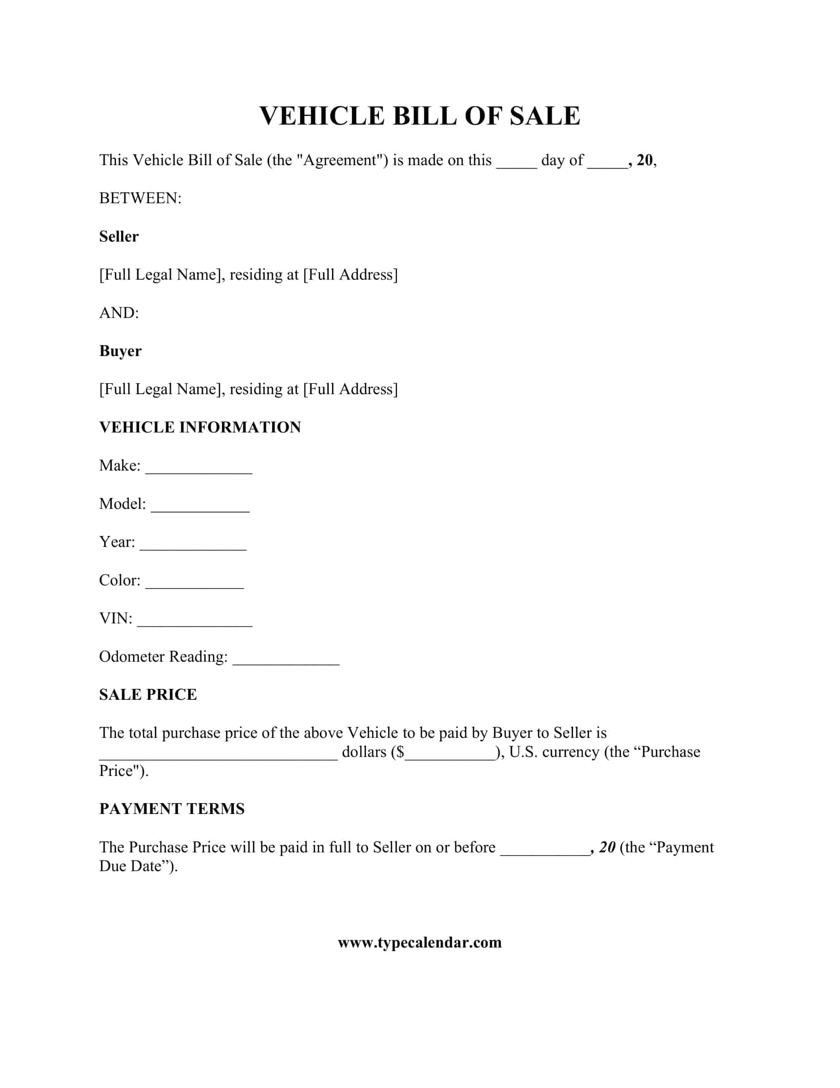 VEHICLE BILL OF SALE VEHICLE BILL OF SALE