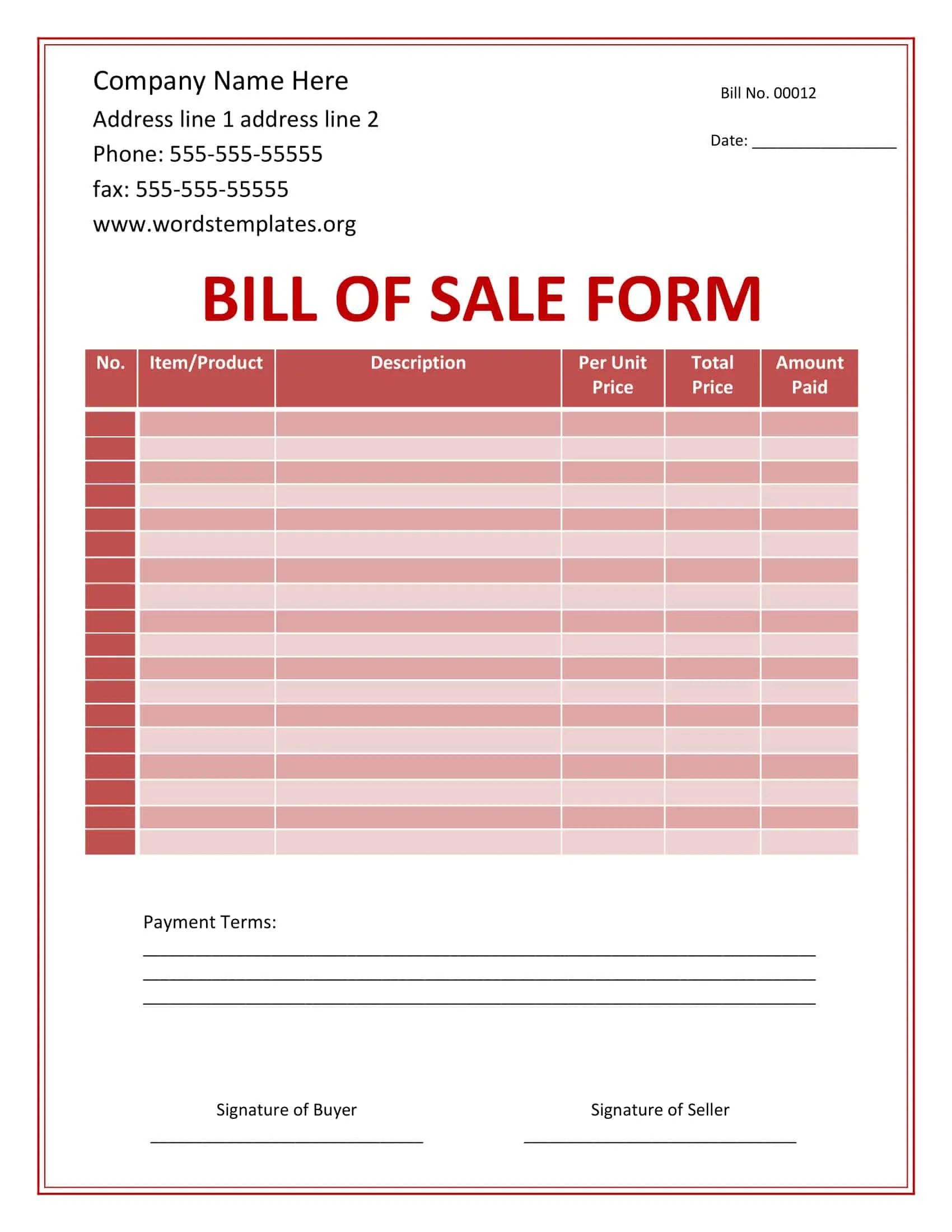 Word Bill of Sale Fillable Word Bill of Sale Fillable