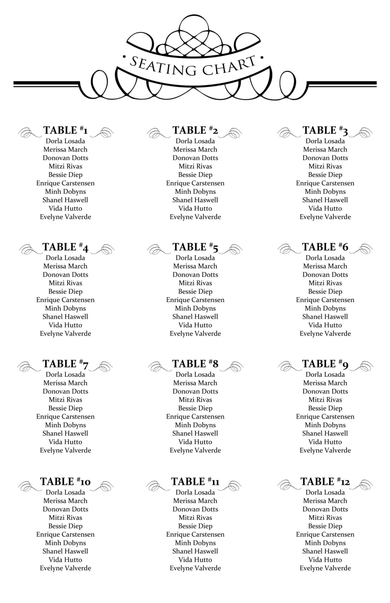 Word Blank Seating Chart Word Blank Seating Chart