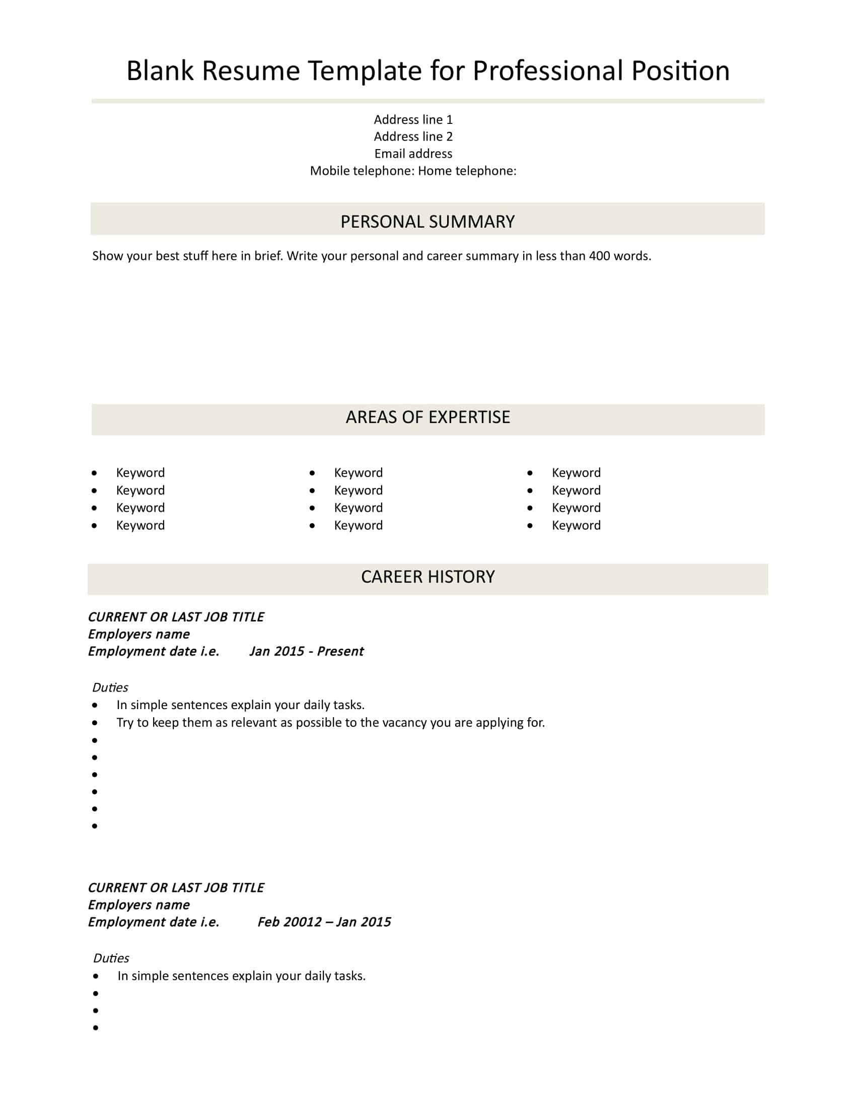 Word Curriculum Vitae Sample Word Curriculum Vitae Sample