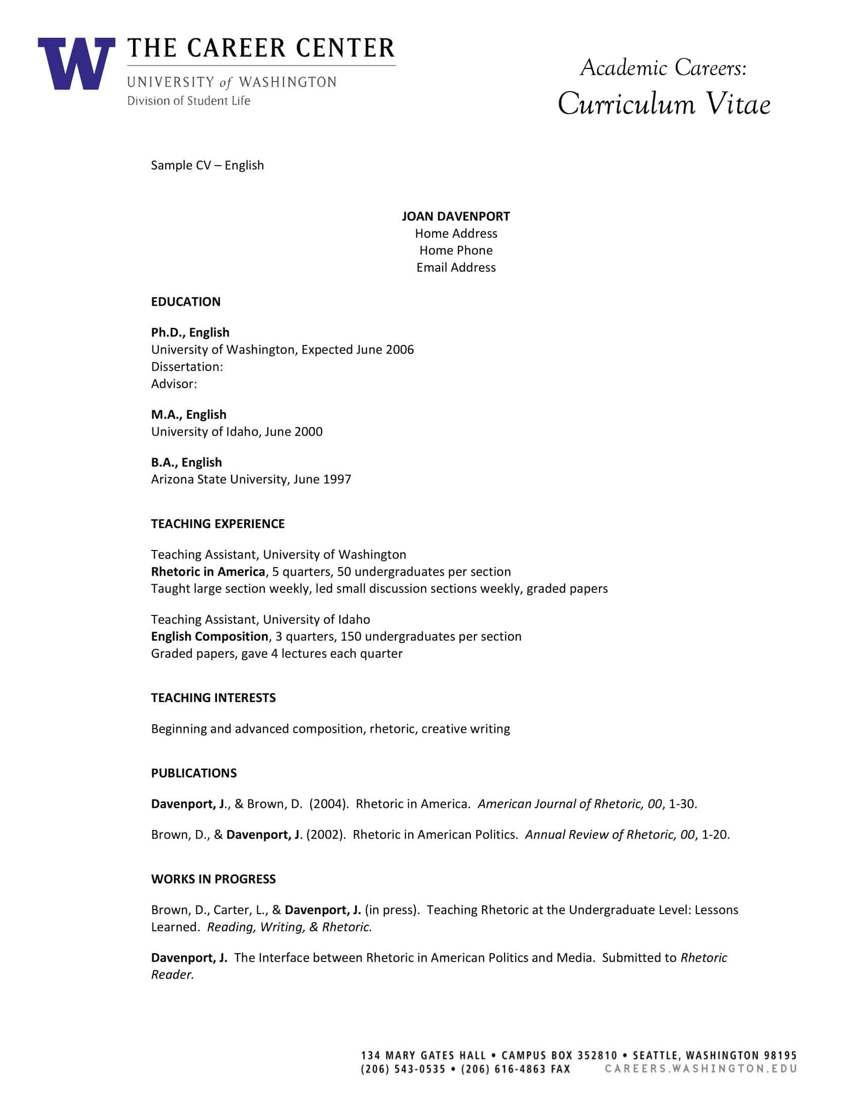 Word Curriculum Vitae Word Curriculum Vitae