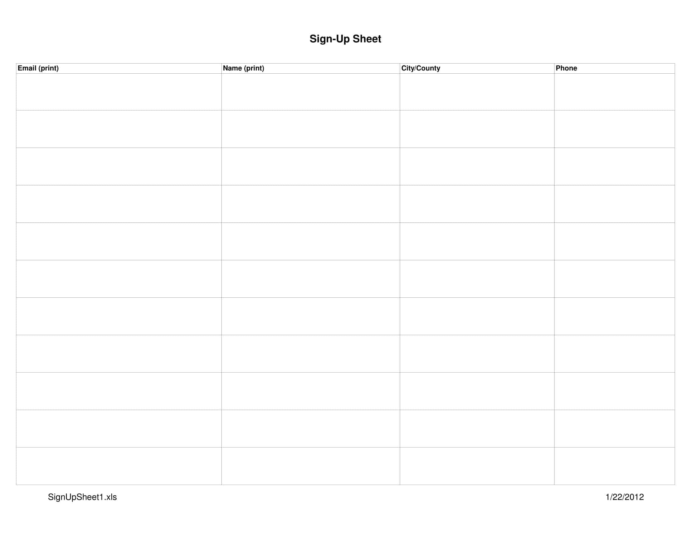 Word Document Sign up Sheet Word Document Sign up Sheet