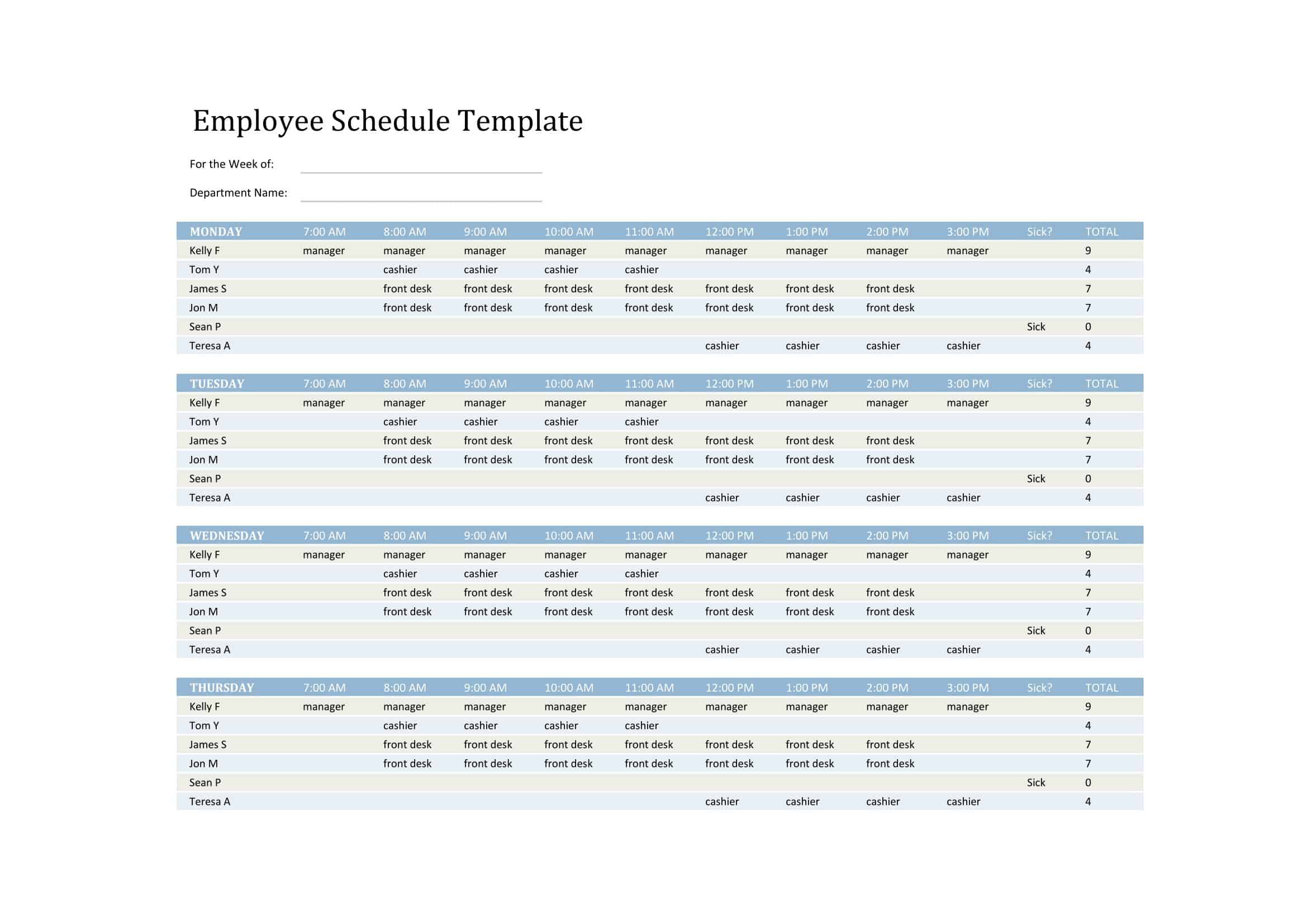 Free Printable Employee Schedule Templates [Word, Excel]