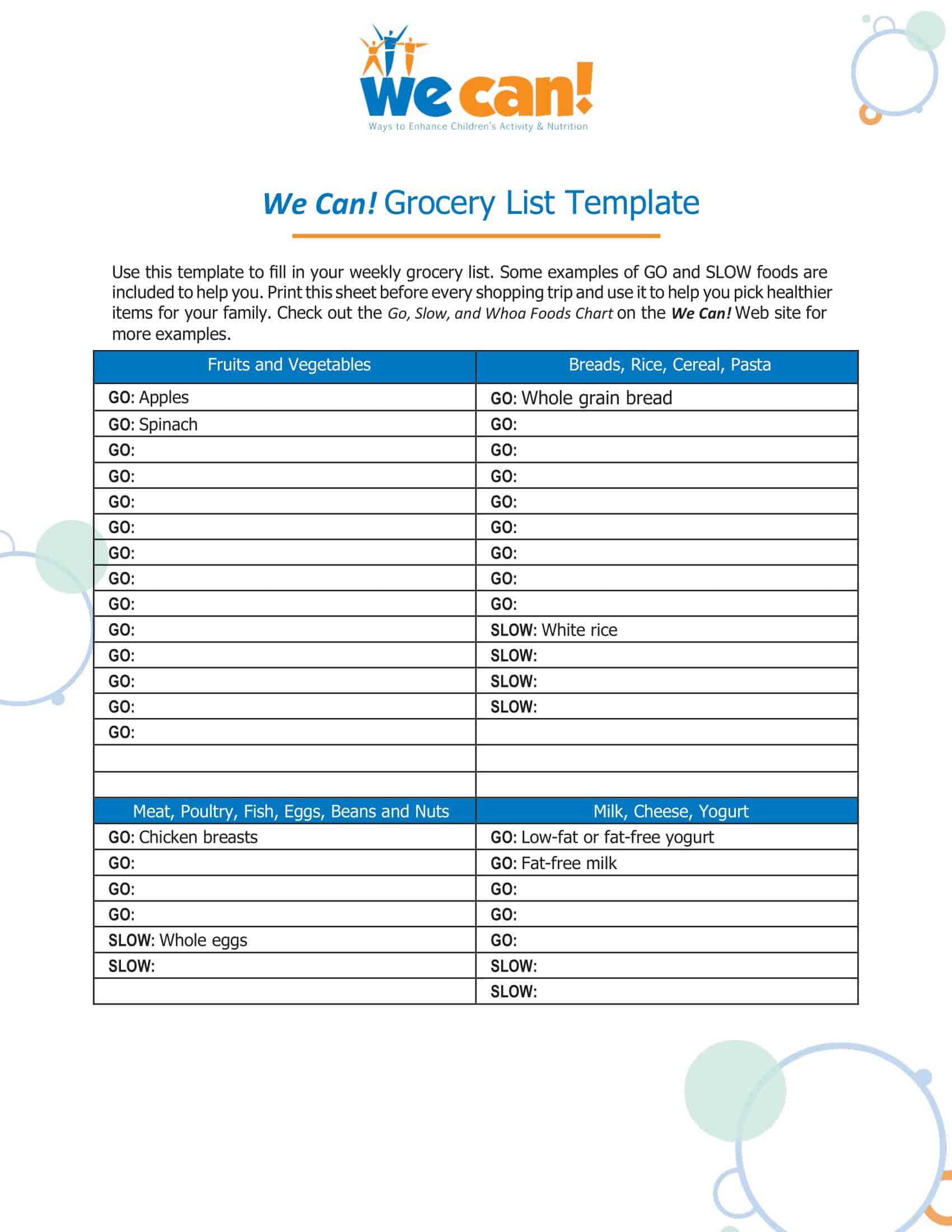 Word Grocery List Template Word Grocery List Template