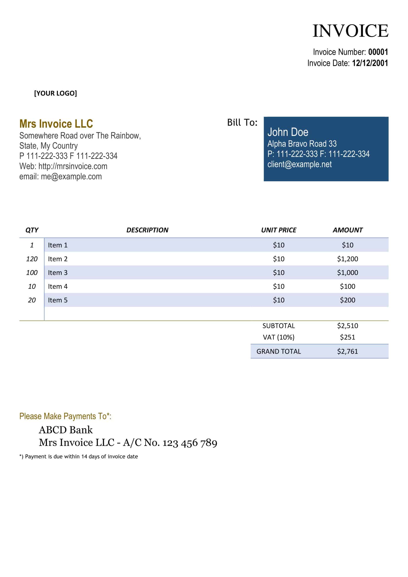 Word PDF Invoice Template Word PDF Invoice Template