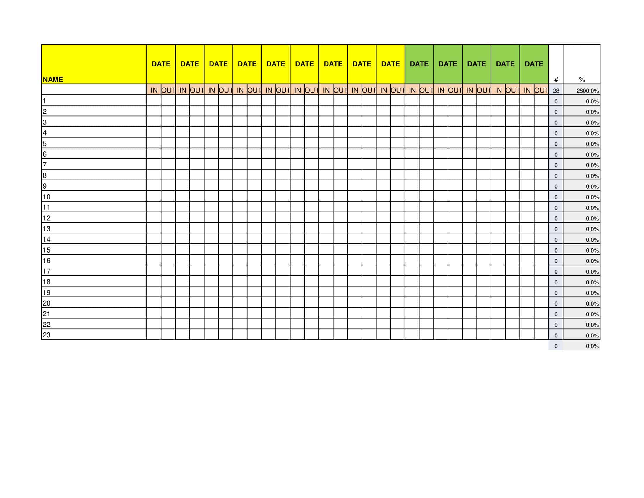 Monthly Attendance Sheet Monthly Attendance Sheet