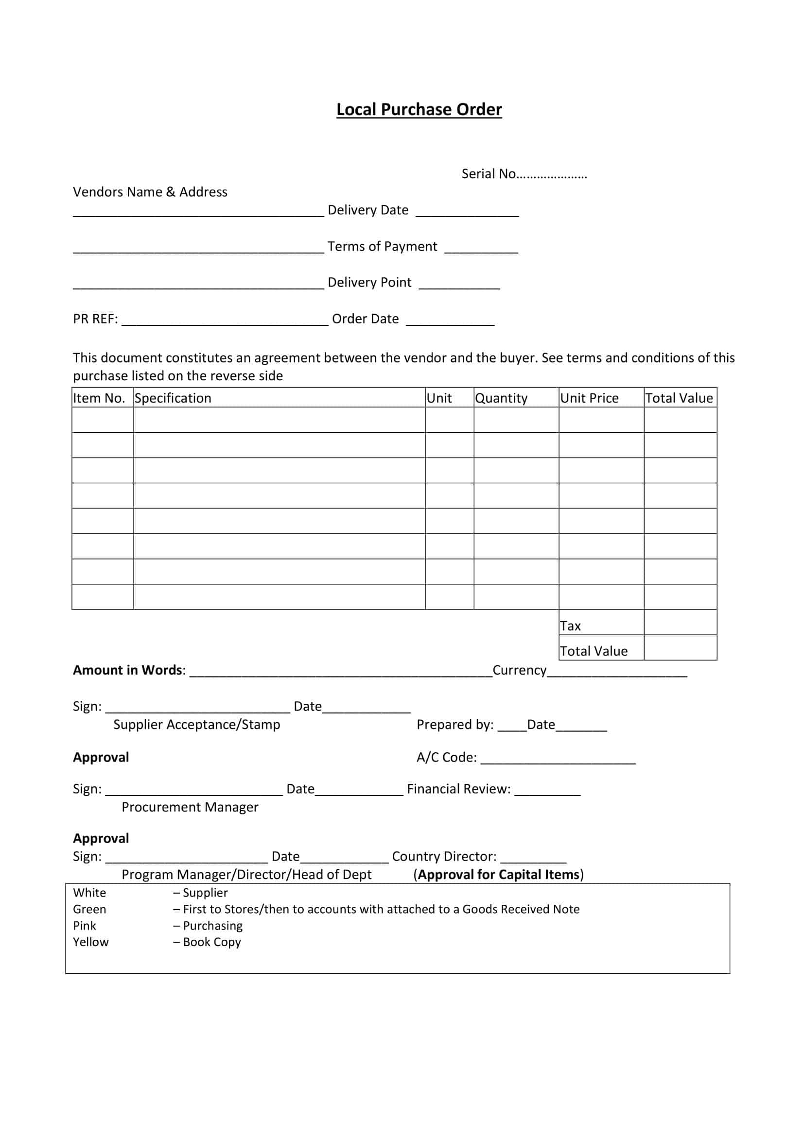 Word Purchase Order Template Word Purchase Order Template
