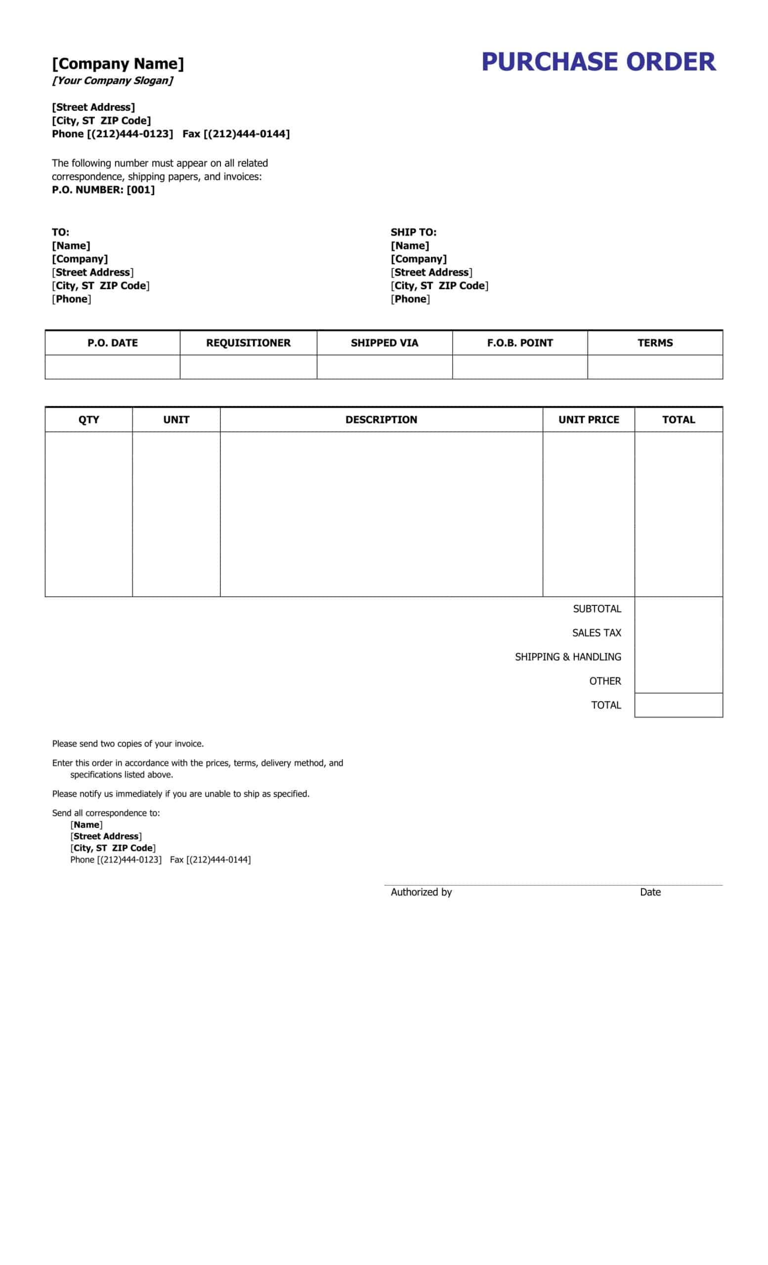 Word Purchase Order Word Purchase Order