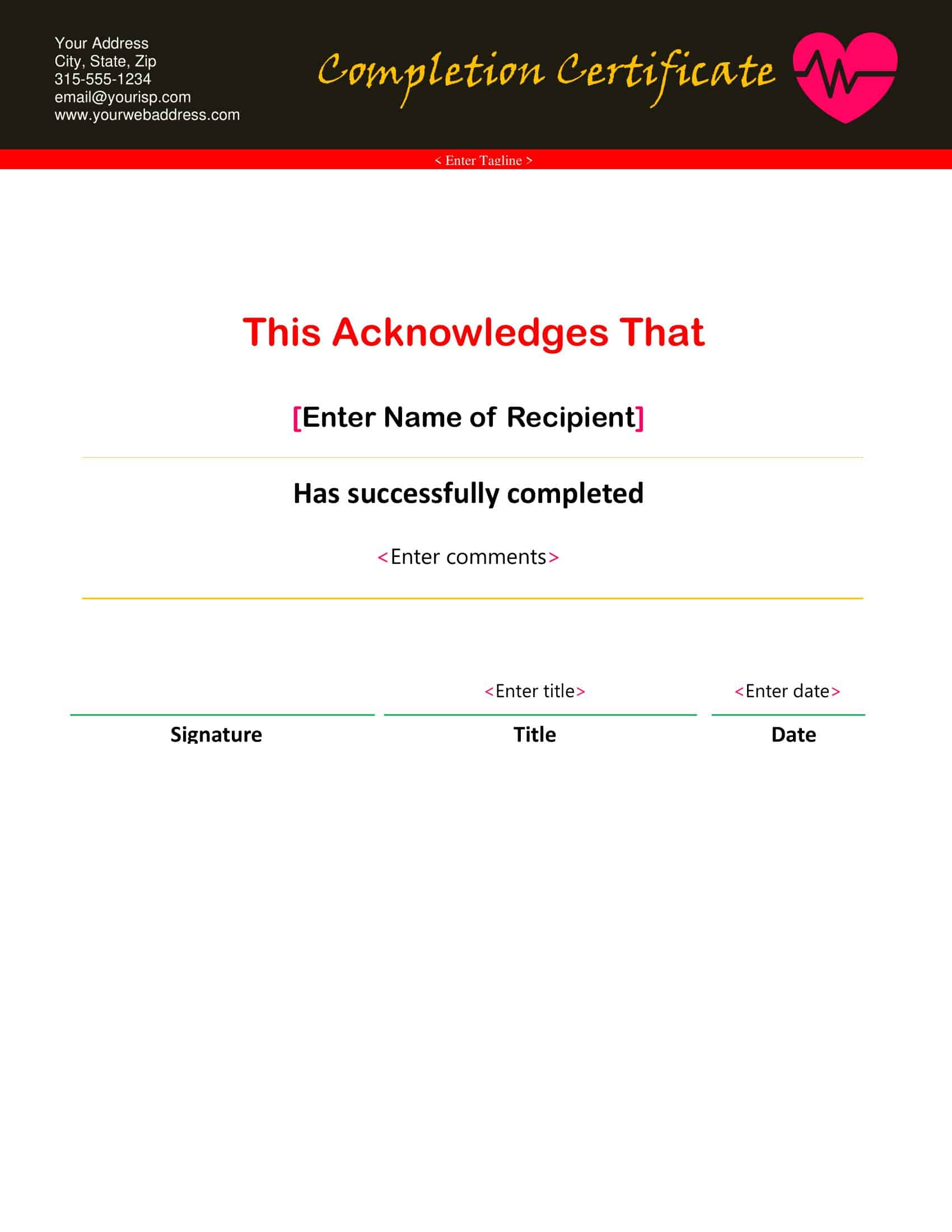 Word Sample Certificate of Completion Word Sample Certificate of Completion