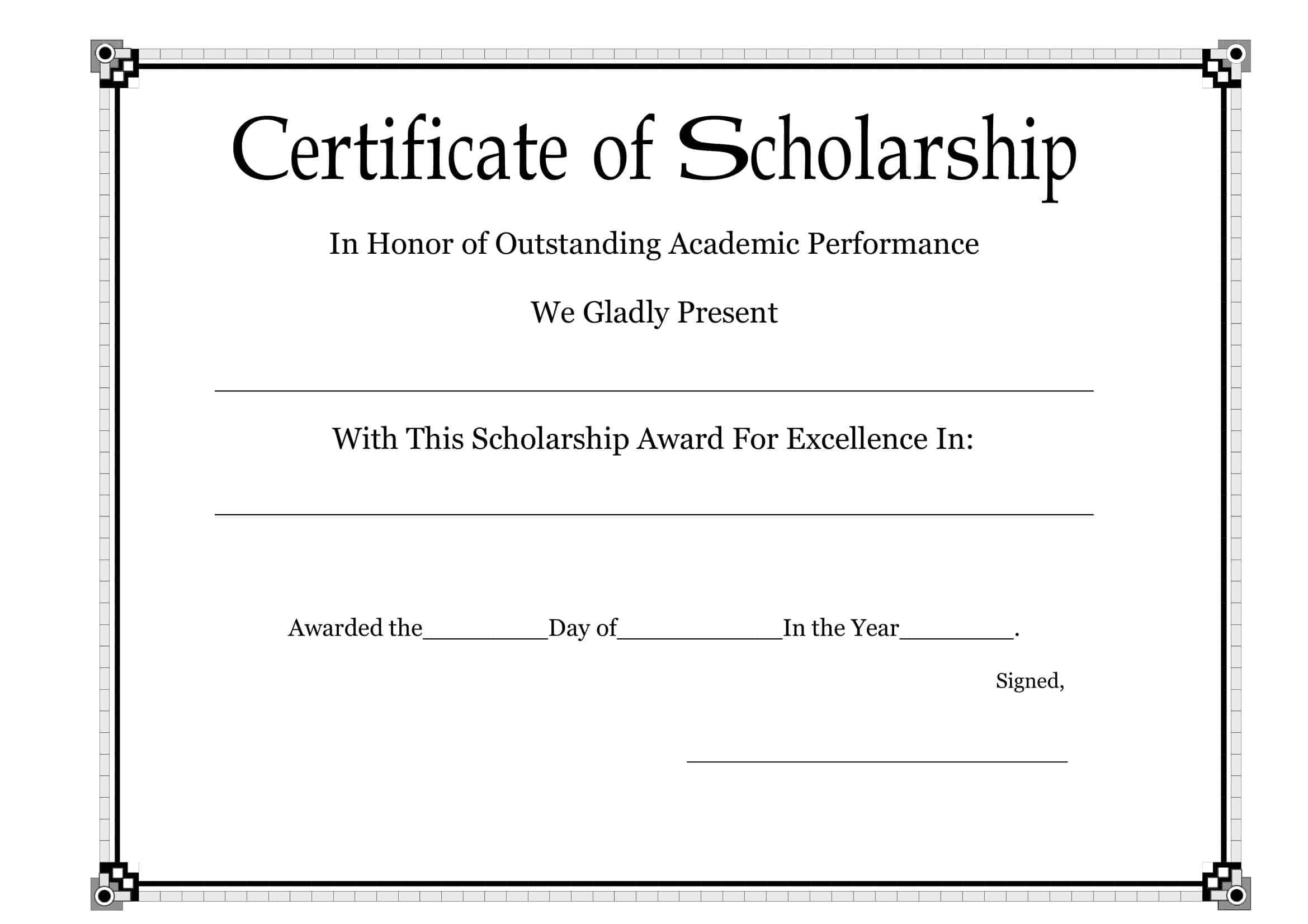 Word Scholarship Certificate Template Word Scholarship Certificate Template