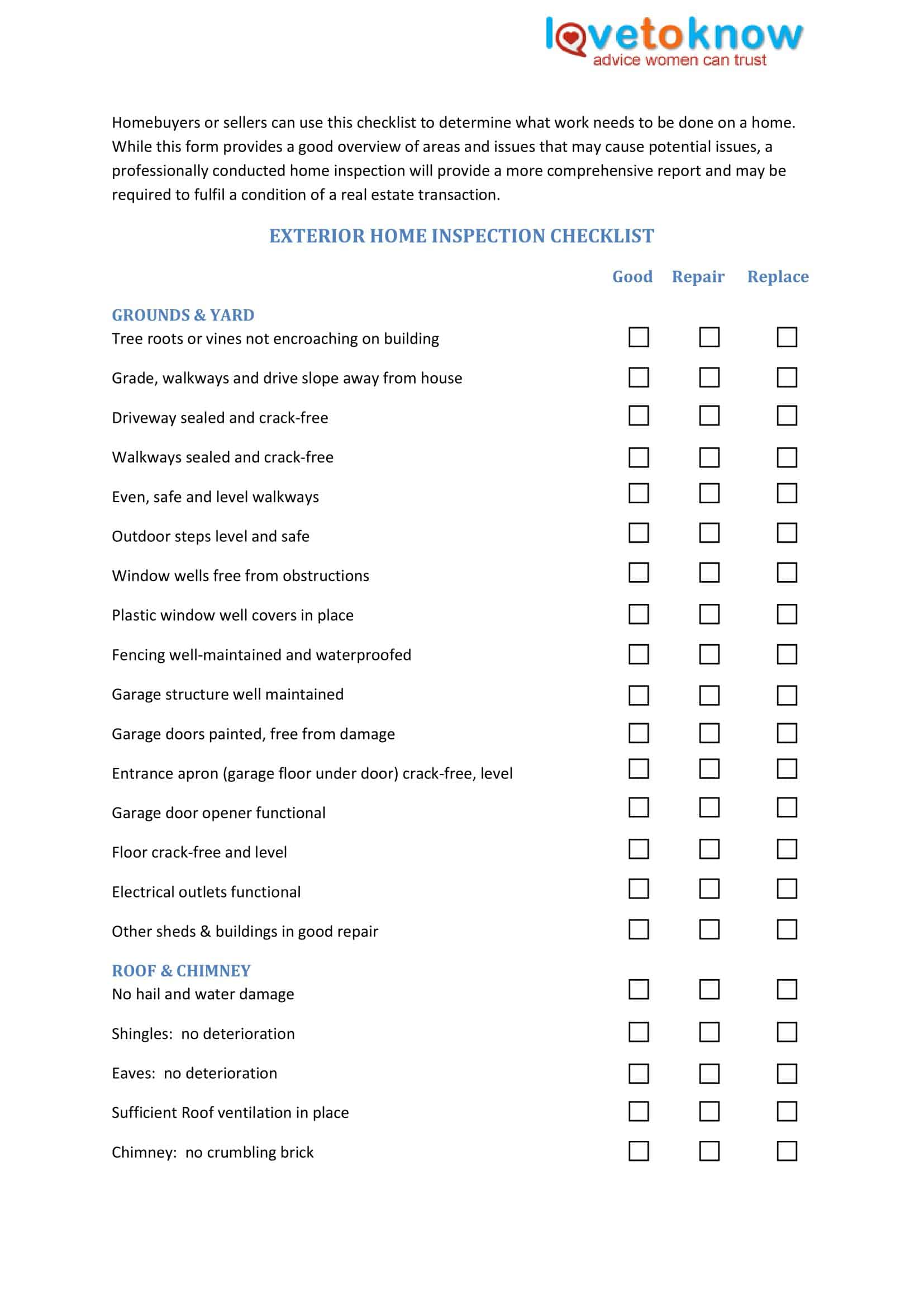 Word Template for Home Inspection Checklist Word Template for Home Inspection Checklist