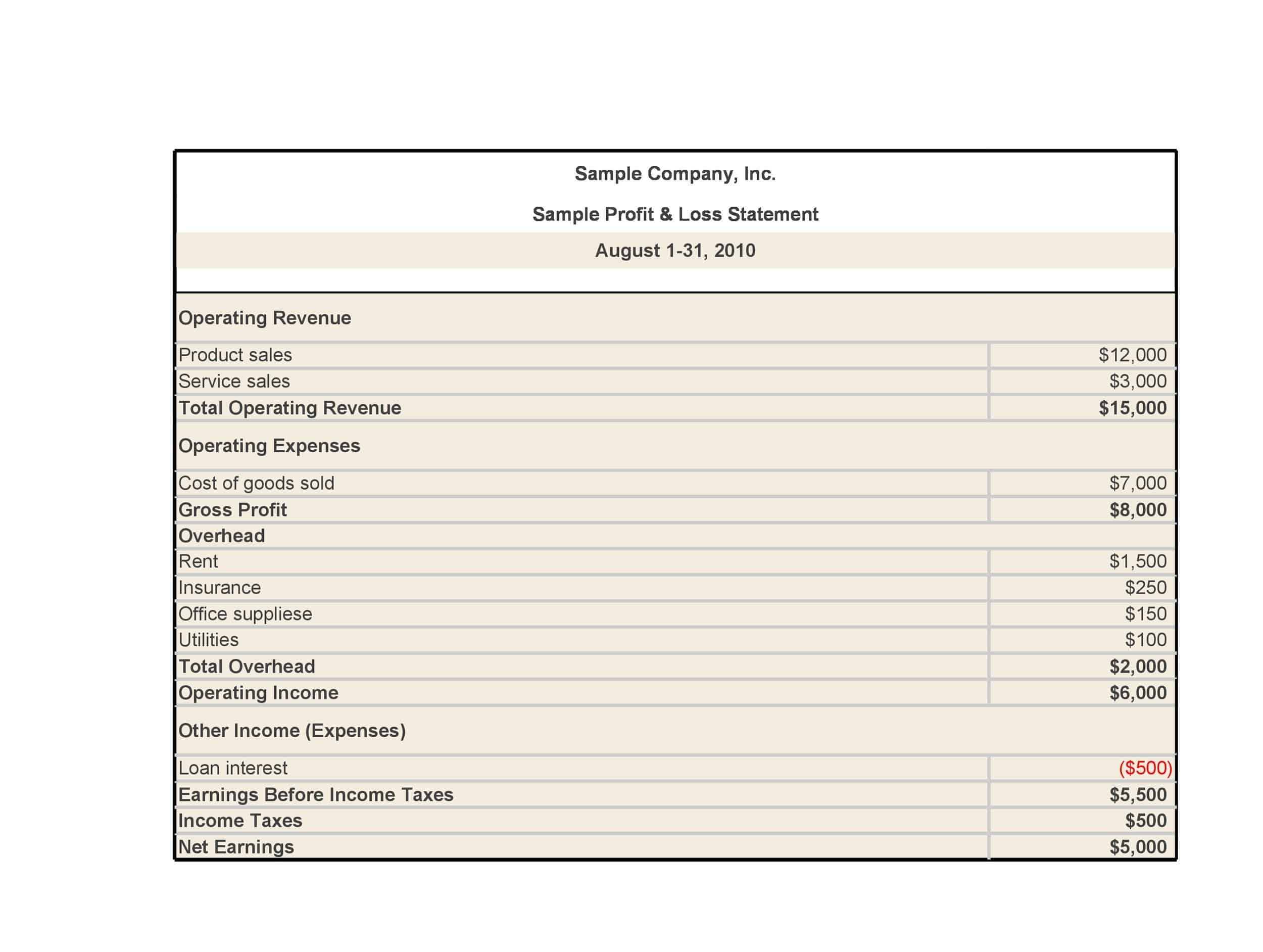 Word Template for Profit and Loss Statement Word Template for Profit and Loss Statement