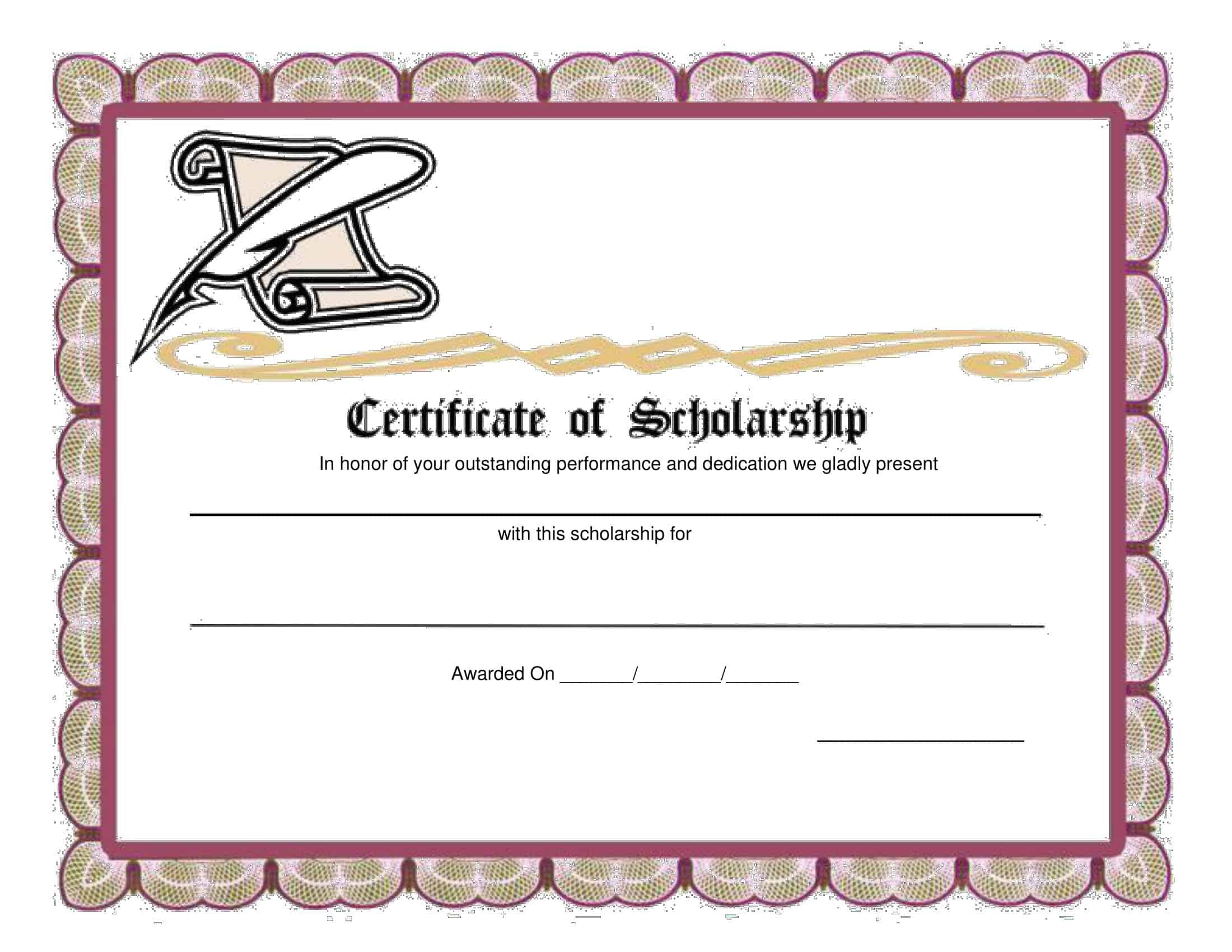 Word Template for Scholarship Certificate Word Template for Scholarship Certificate